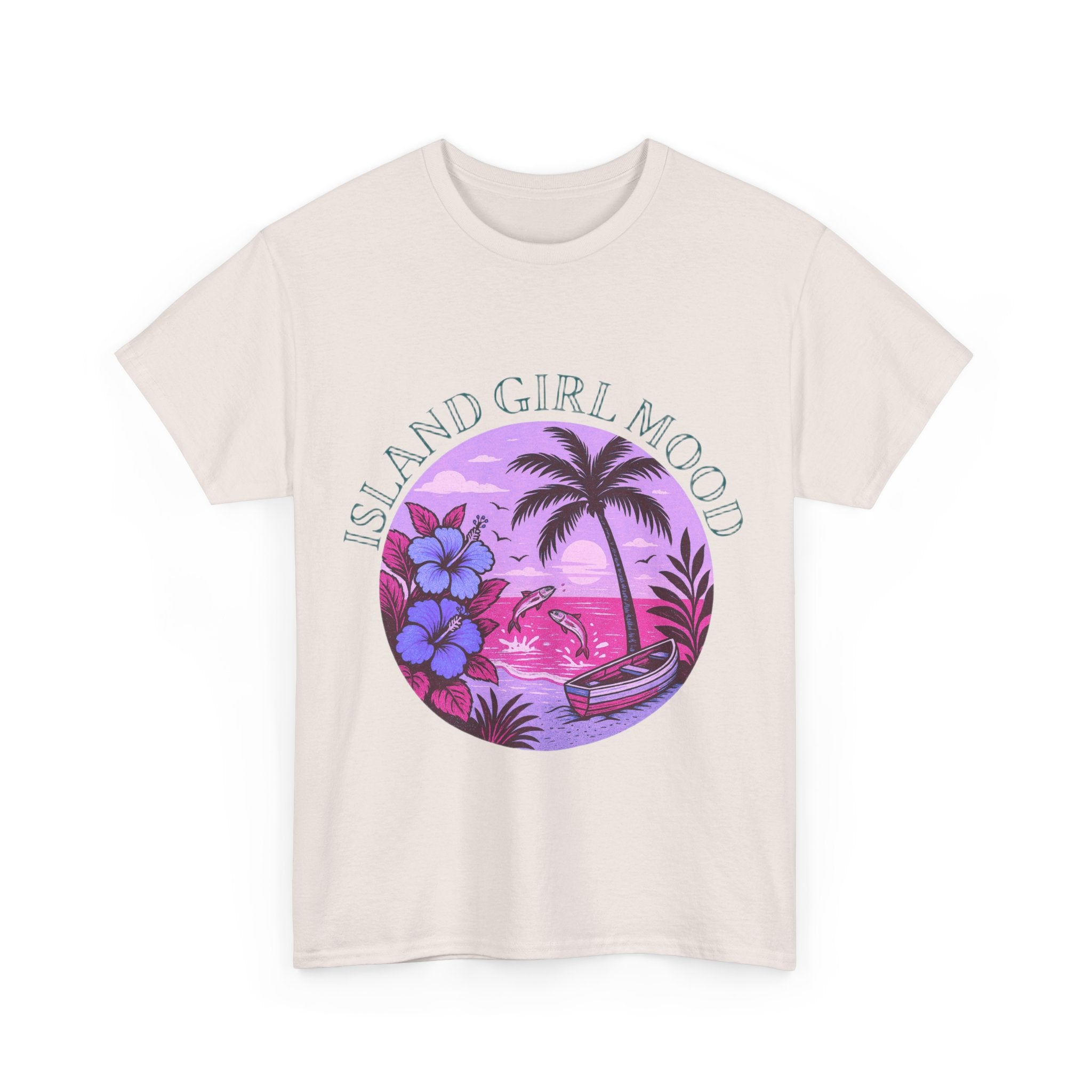 Island Girl Mood Unisex Heavy Cotton Tee, Tropical T-Shirt, Summer Vibes Shirt, Beachwear Apparel, Vacation Outfit