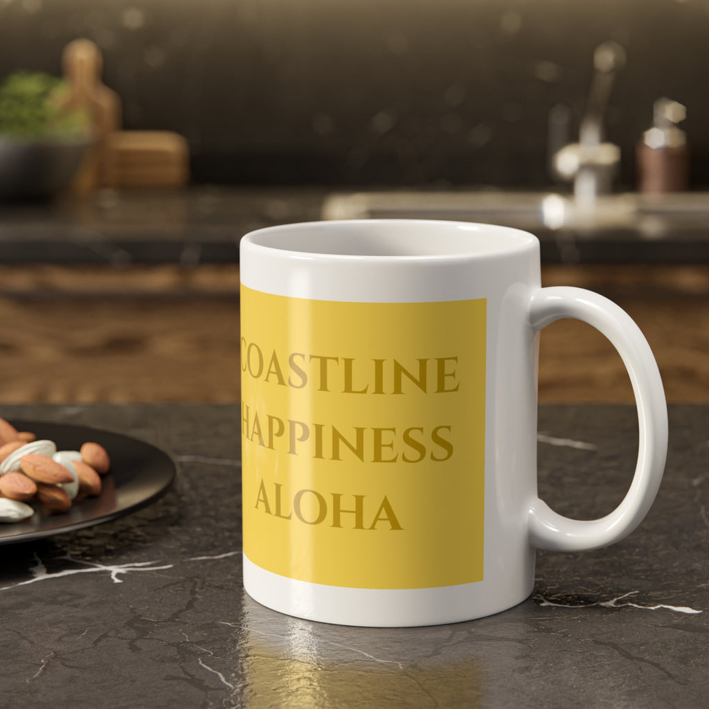 Tropical Hibiscus Ceramic Mug — Yellow Floral 11oz Coffee Cup