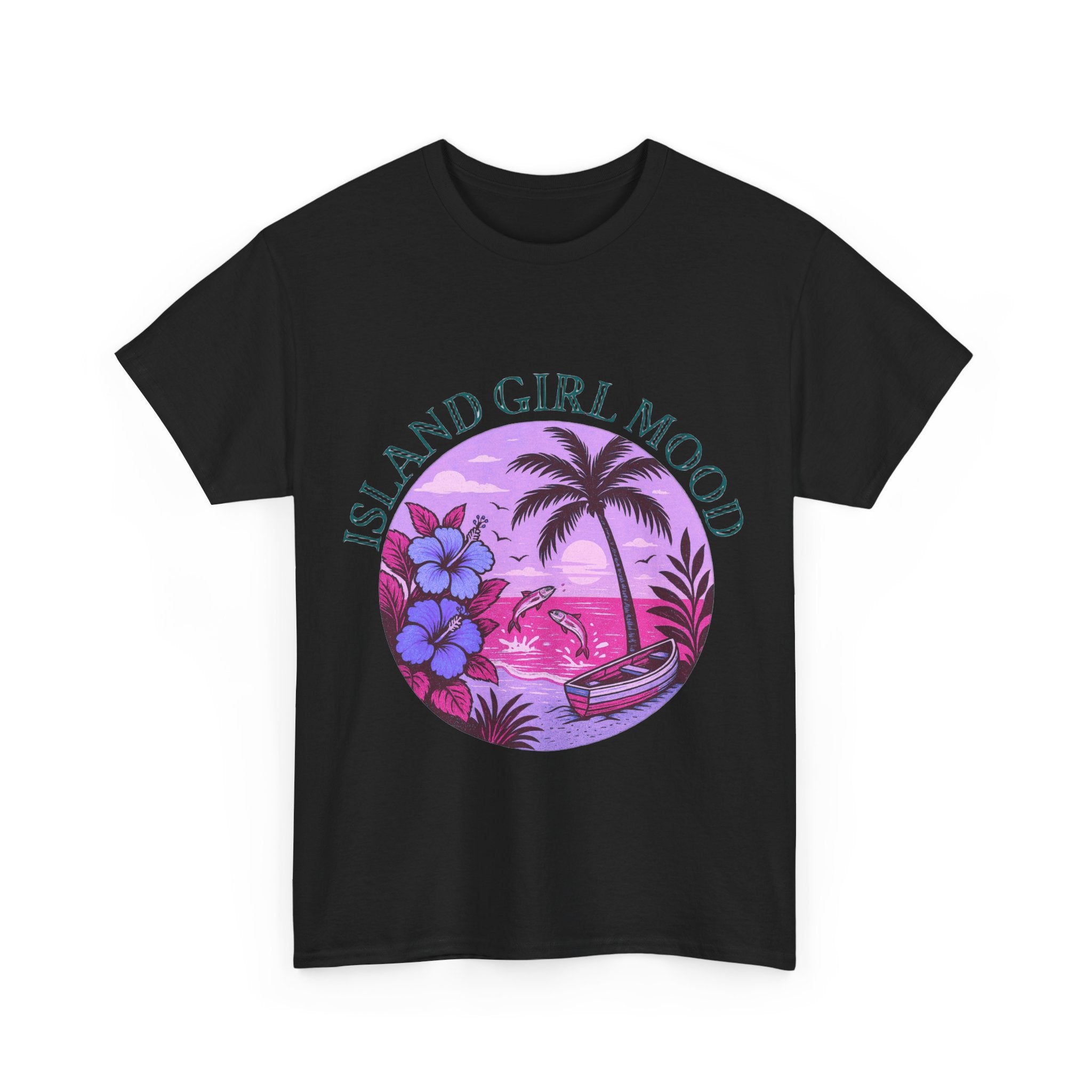 Island Girl Mood Unisex Heavy Cotton Tee, Tropical T-Shirt, Summer Vibes Shirt, Beachwear Apparel, Vacation Outfit