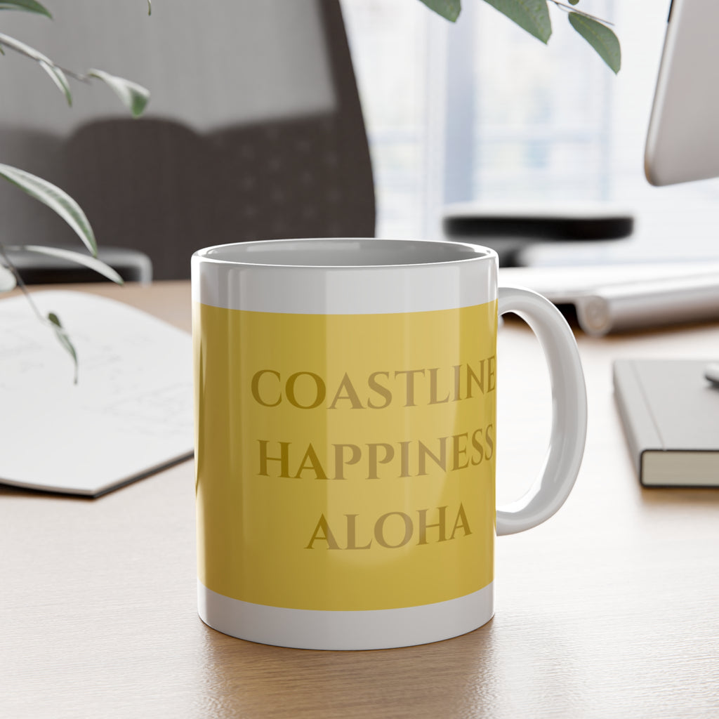 Tropical Hibiscus Ceramic Mug — Yellow Floral 11oz Coffee Cup