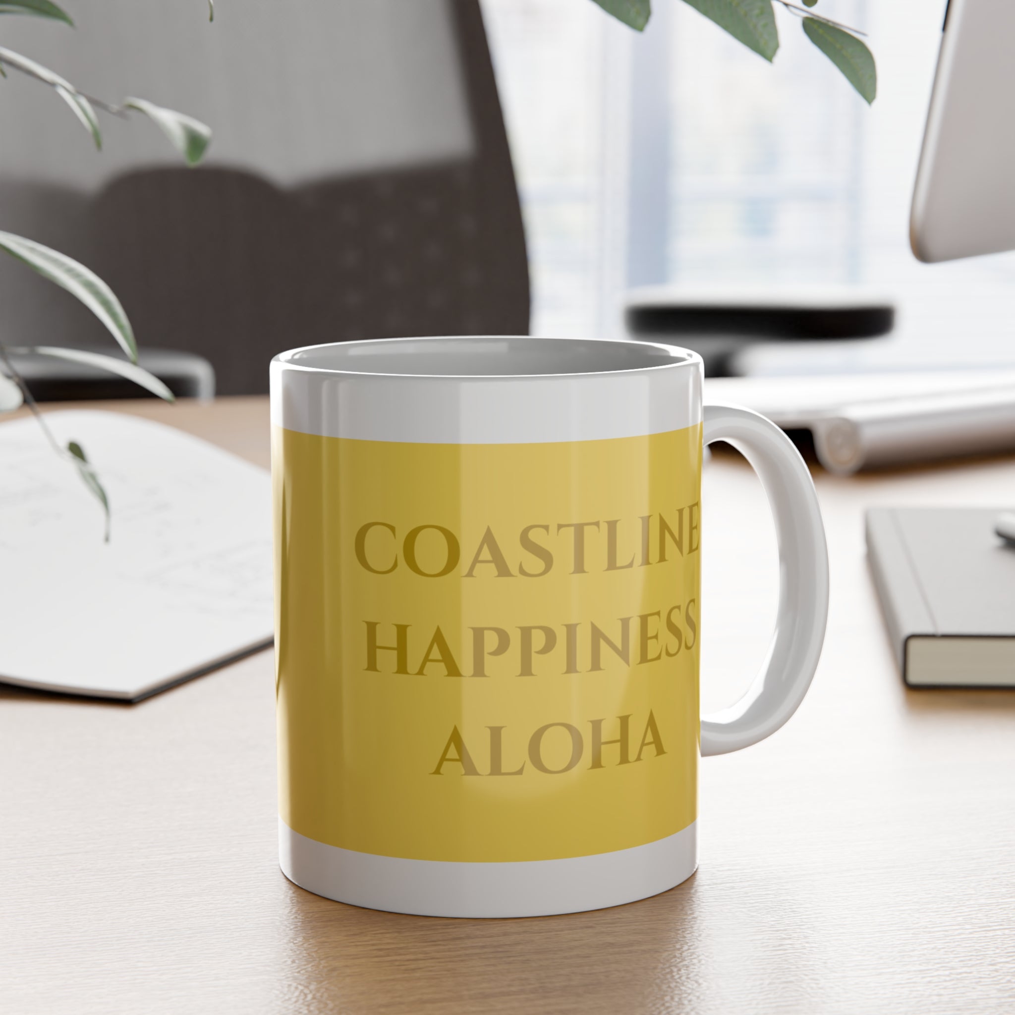 Tropical Hibiscus Ceramic Mug — Yellow Floral 11oz Coffee Cup