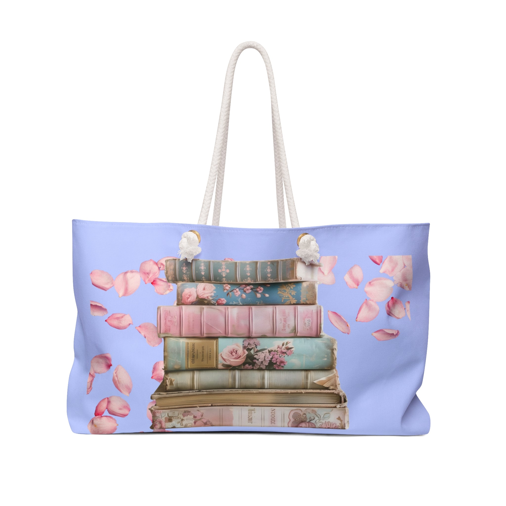 Floral Vintage Books Weekender Bag — Pastel Bookstack Travel Tote
