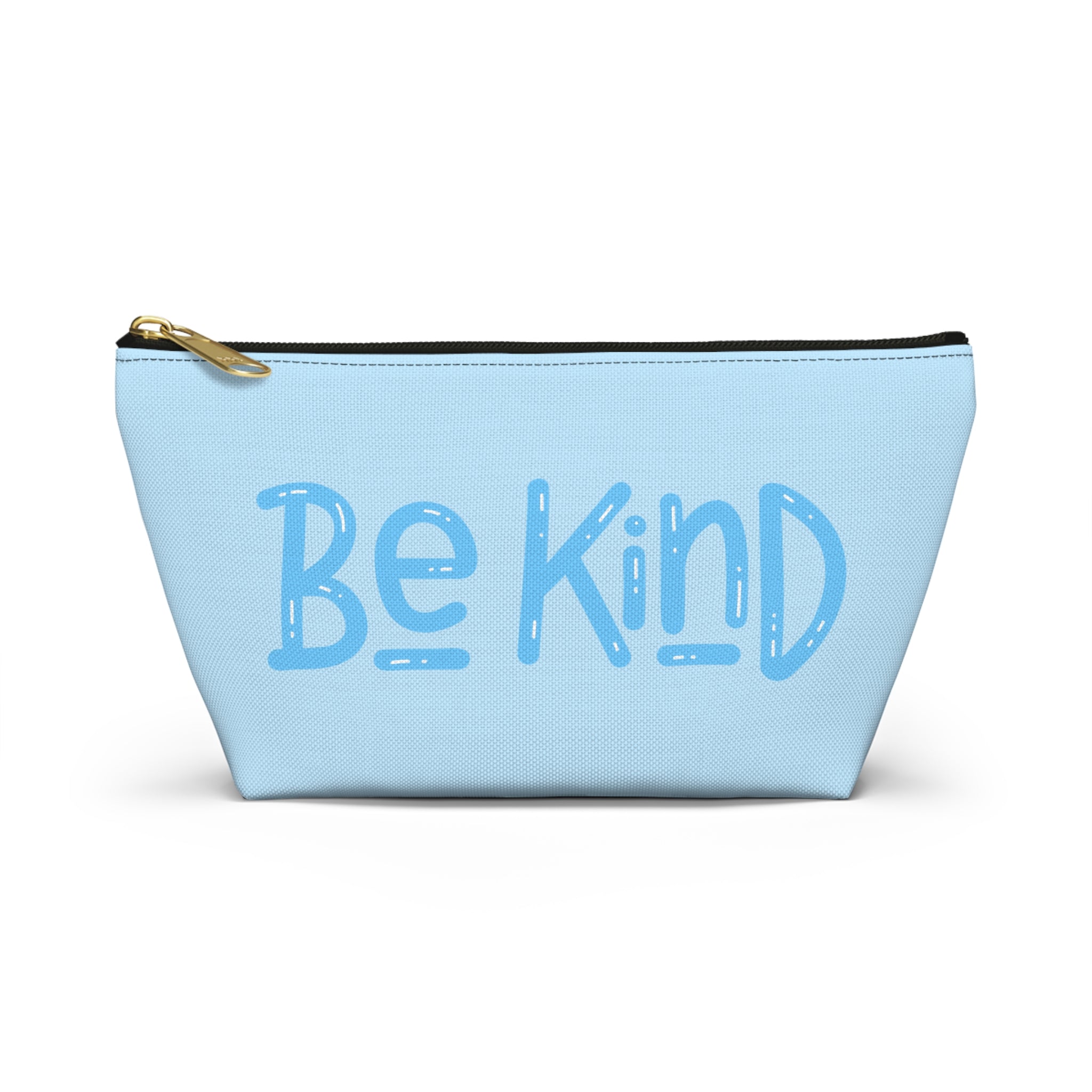 Be Kind Accessory Pouch — Light Blue T‑Bottom Makeup & Travel Cosmetic Bag