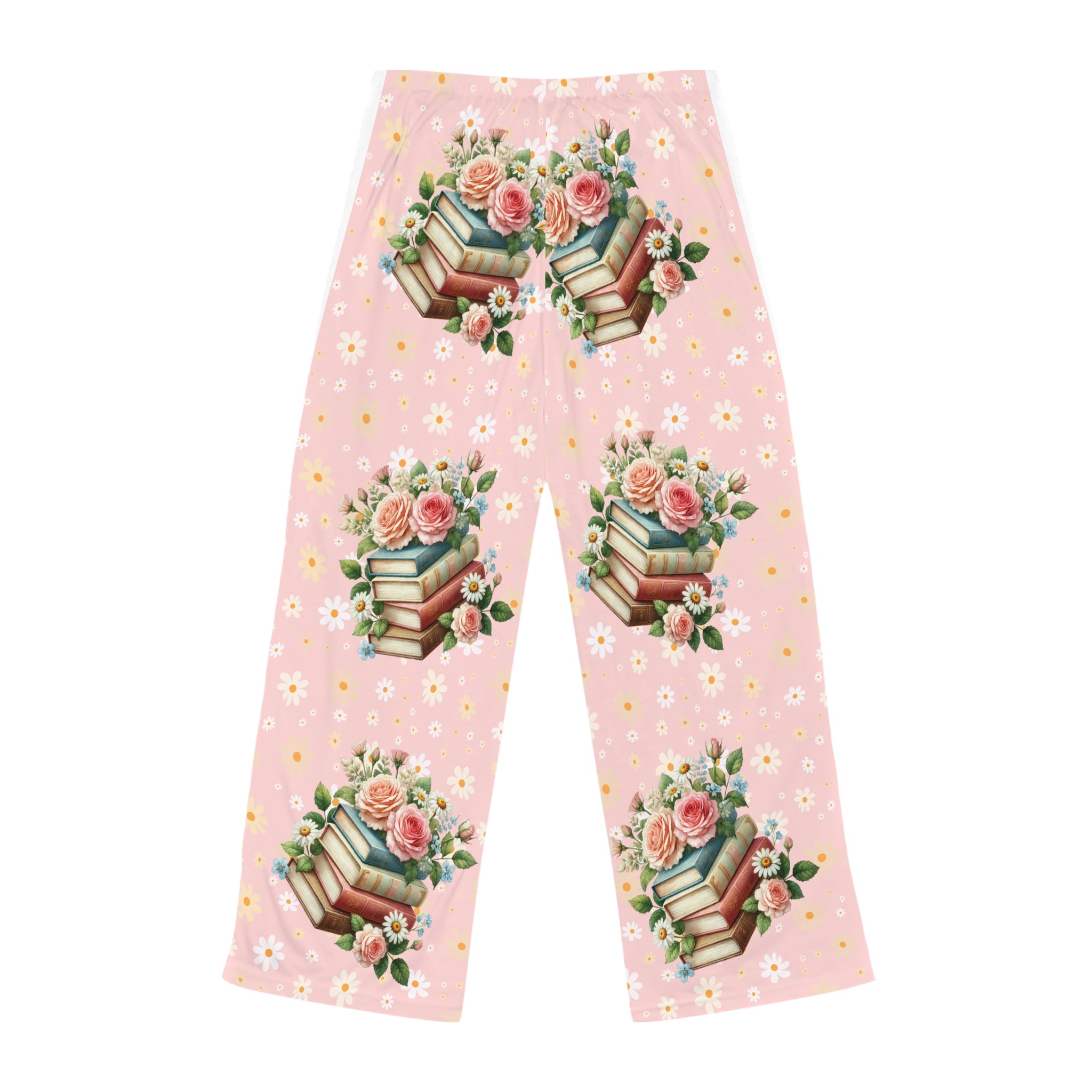 Blue Daisy Floral Pajama Pants | Yellow Background, All-Over Print