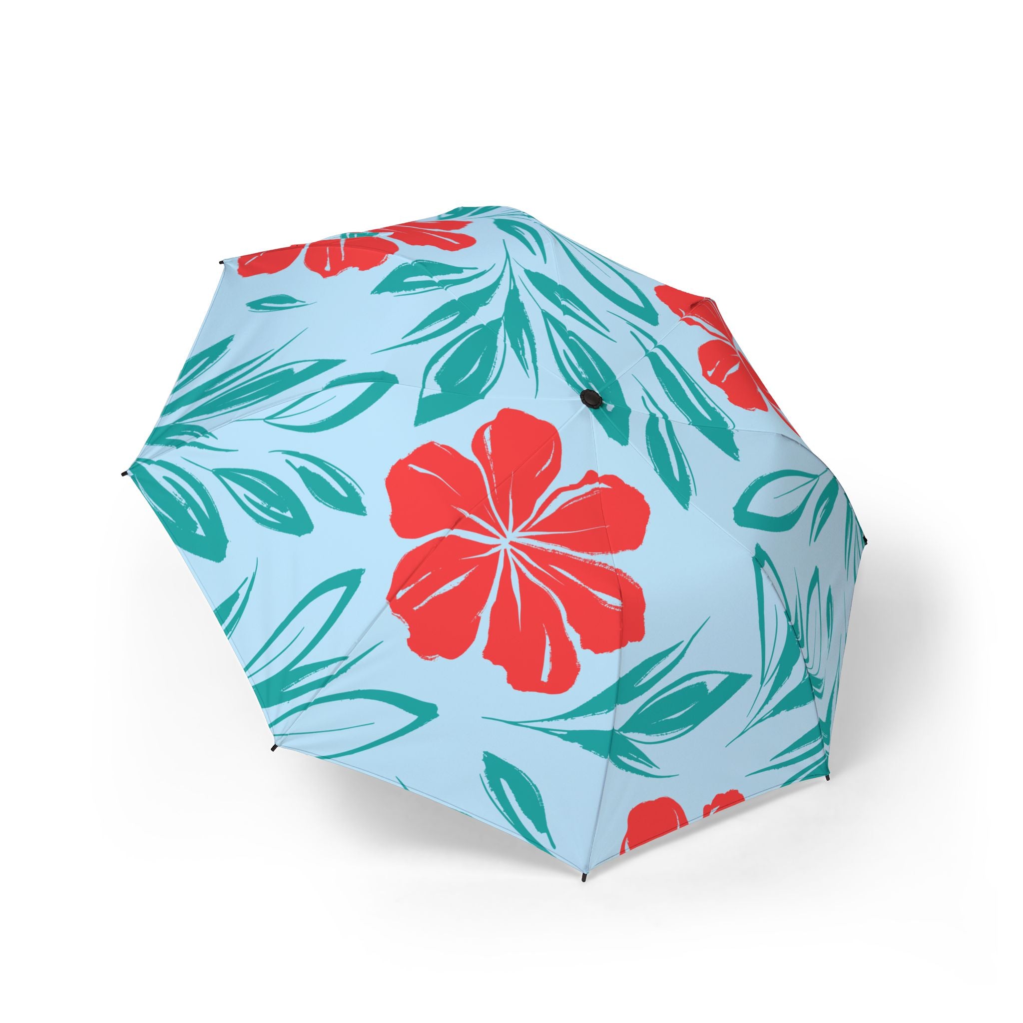Tropical Floral Foldable Umbrella — Semi-Automatic Compact Rain Parasol