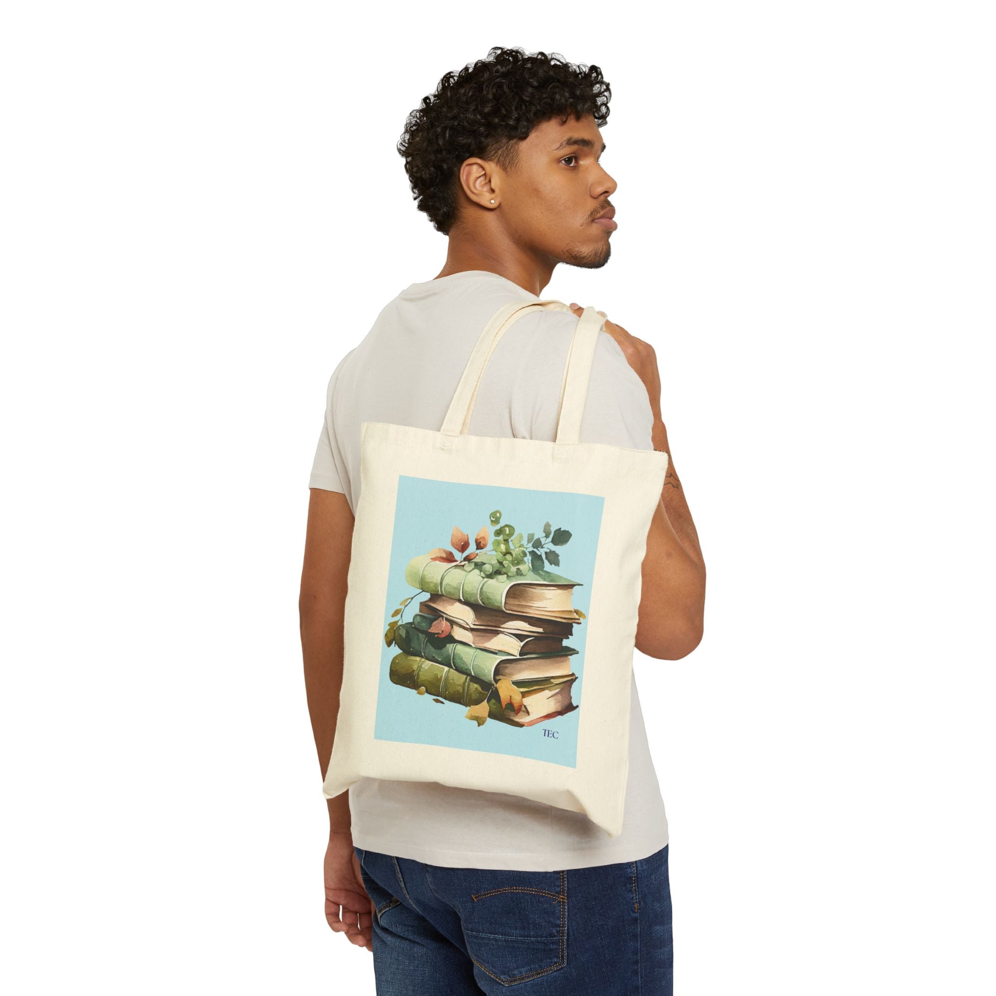 Vintage Stack of Books Canvas Tote Bag — Floral Reading Lover Bookshop Tote