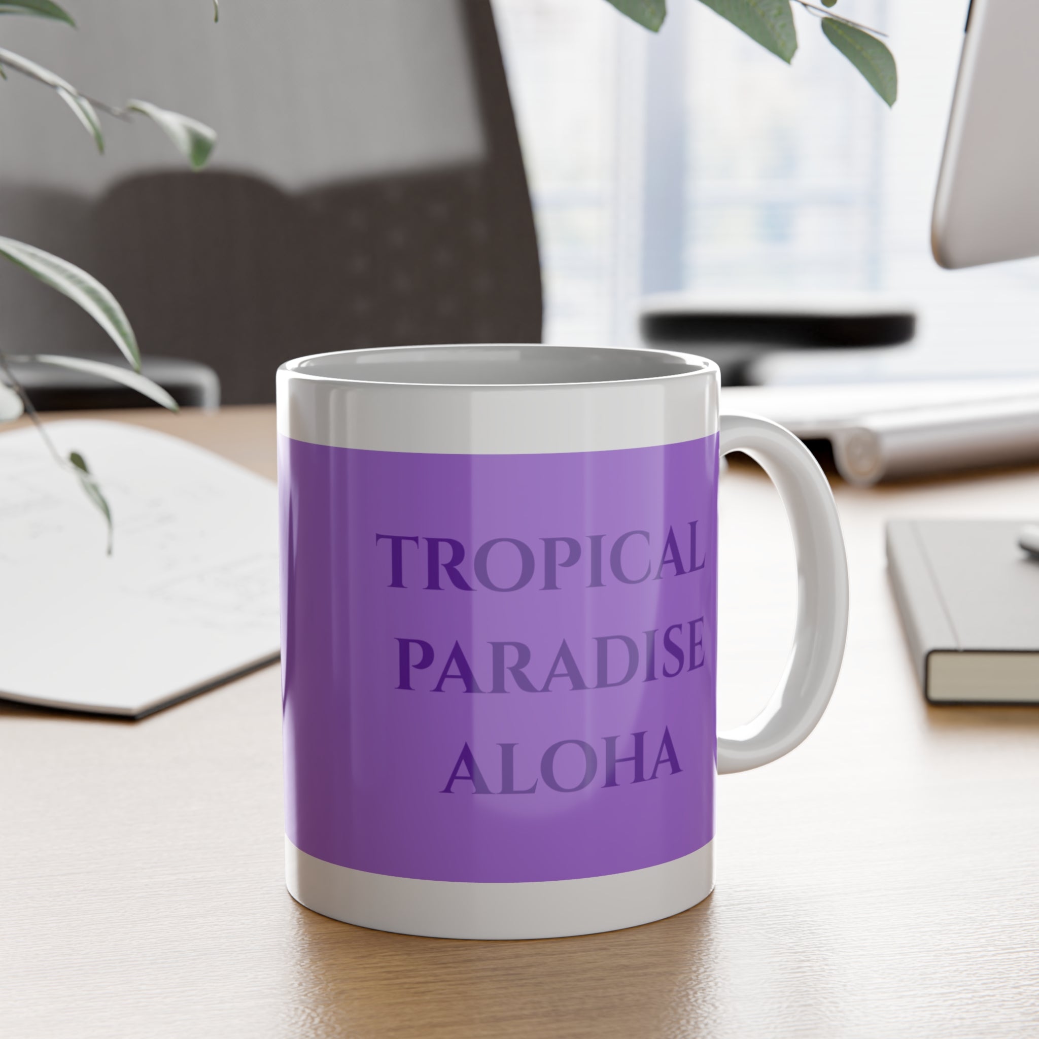 Tropical Aloha Ceramic Mug — Purple Hibiscus Coffee Cup