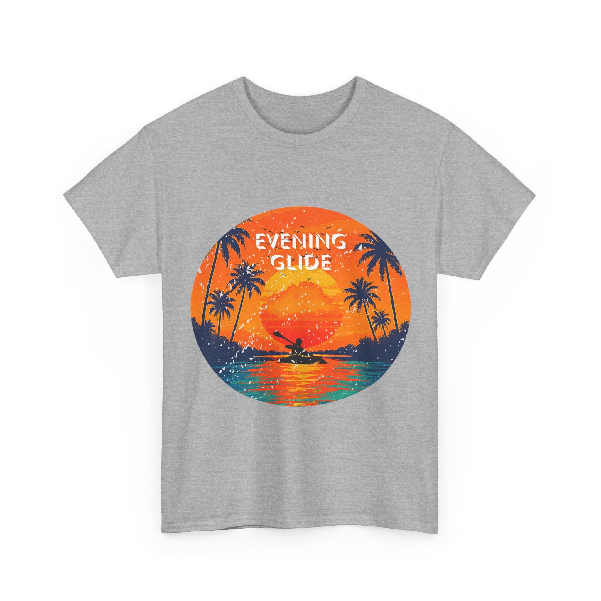 Sunset Vibes Unisex Heavy Cotton Tee, Evening Glide Shirt, Summer Apparel, Relaxed Fit T-Shirt, Beach Lover Gift, Tropical Graphic Tee