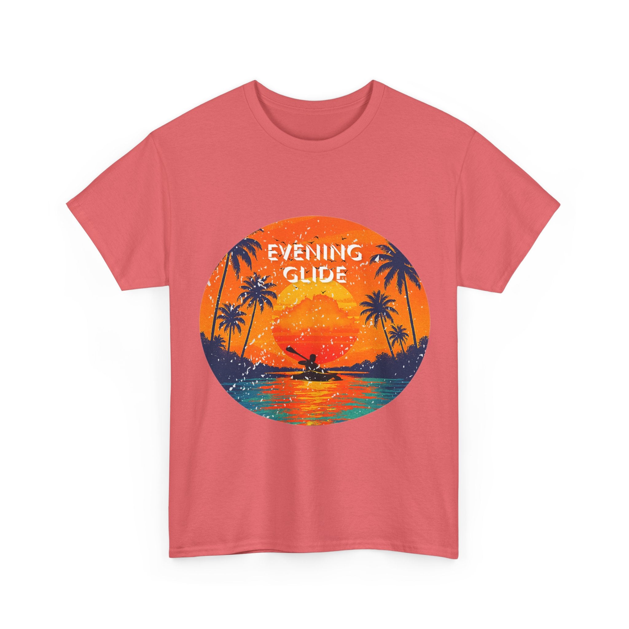Sunset Vibes Unisex Heavy Cotton Tee, Evening Glide Shirt, Summer Apparel, Relaxed Fit T-Shirt, Beach Lover Gift, Tropical Graphic Tee
