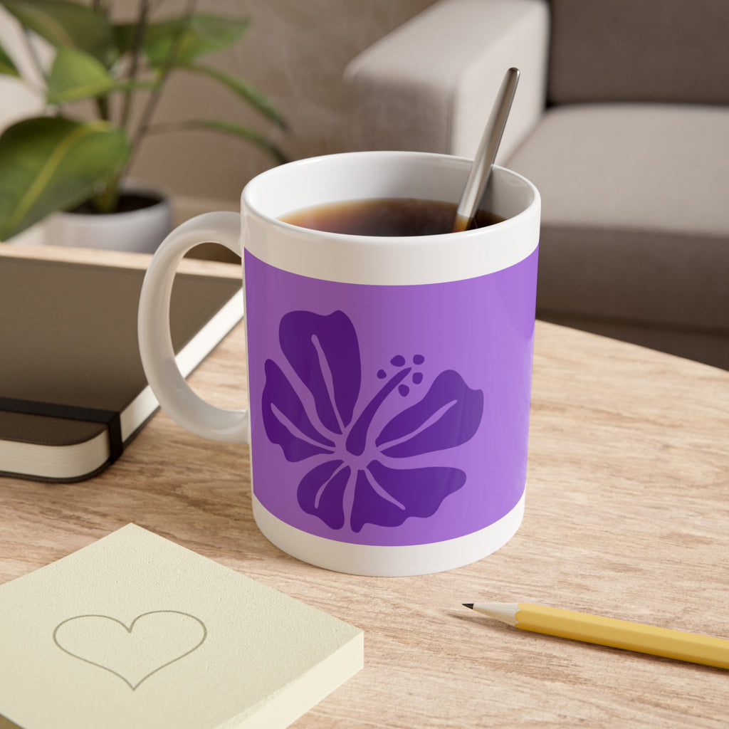Tropical Aloha Ceramic Mug — Purple Hibiscus Coffee Cup