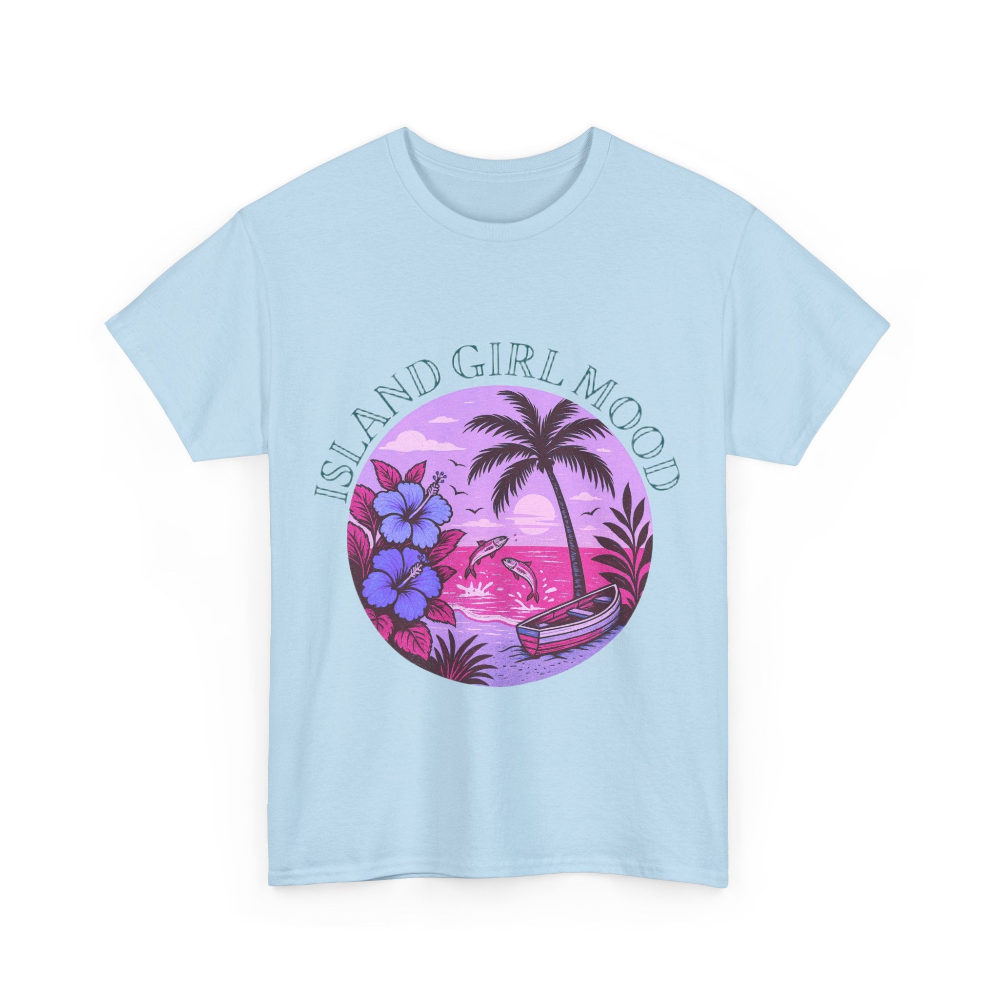 Island Girl Mood Unisex Heavy Cotton Tee, Tropical T-Shirt, Summer Vibes Shirt, Beachwear Apparel, Vacation Outfit