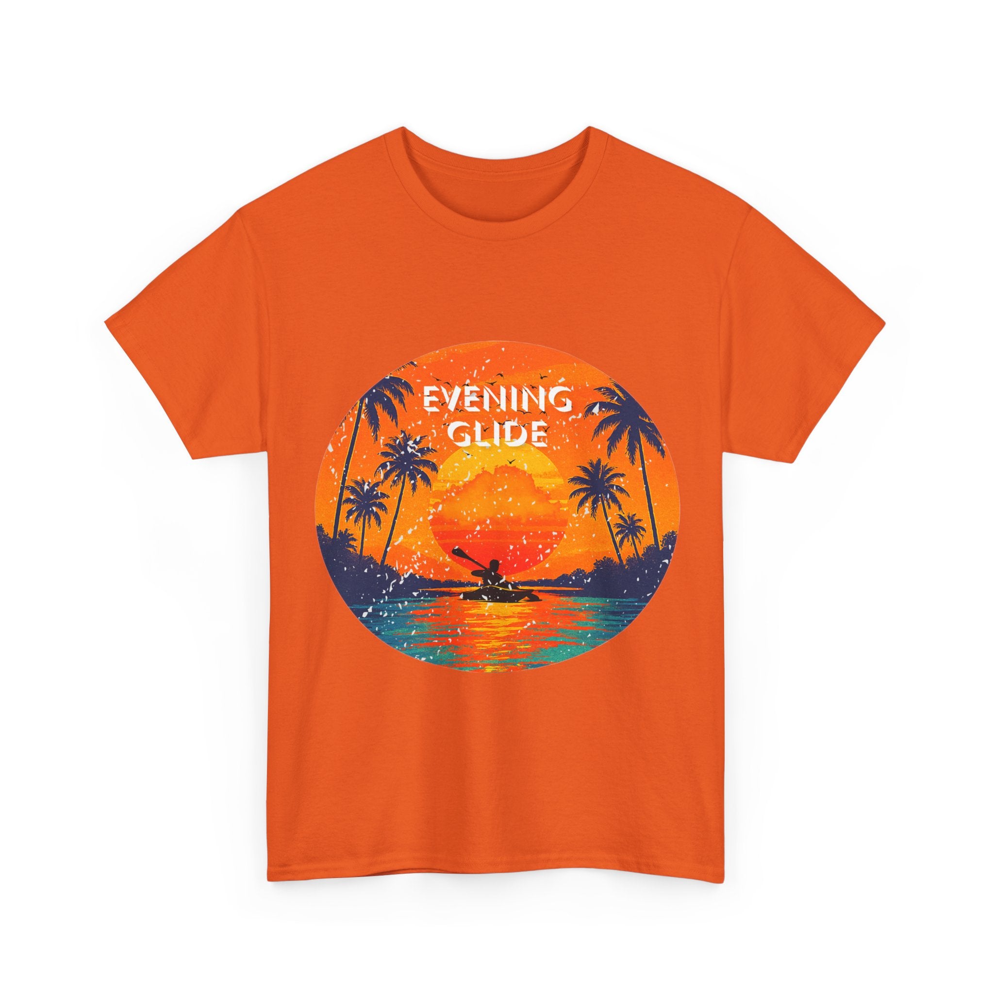 Sunset Vibes Unisex Heavy Cotton Tee, Evening Glide Shirt, Summer Apparel, Relaxed Fit T-Shirt, Beach Lover Gift, Tropical Graphic Tee
