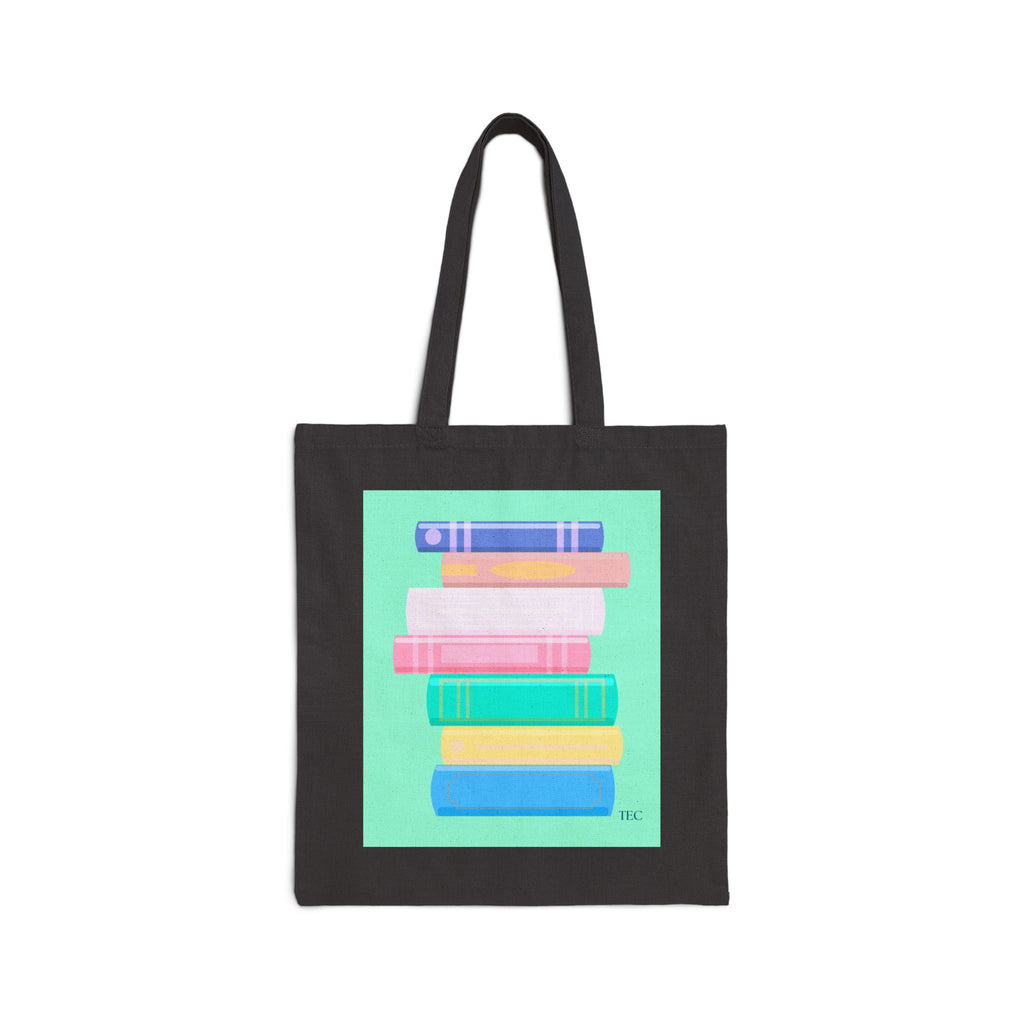 Book Stack Canvas Tote Bag — Colorful Pastel Library Bag for Readers