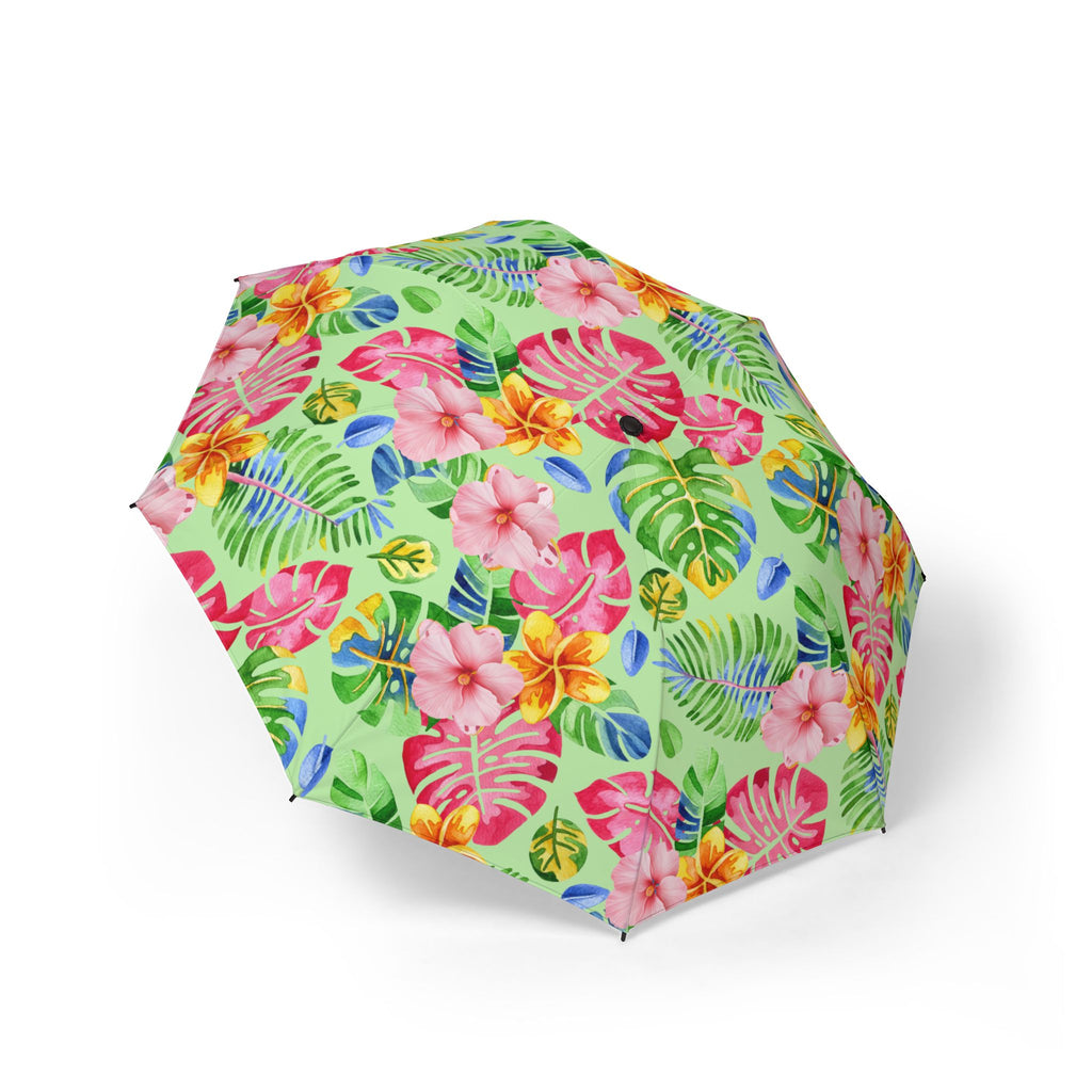 Tropical Floral Foldable Umbrella — Semi‑Automatic Compact Rain Parasol