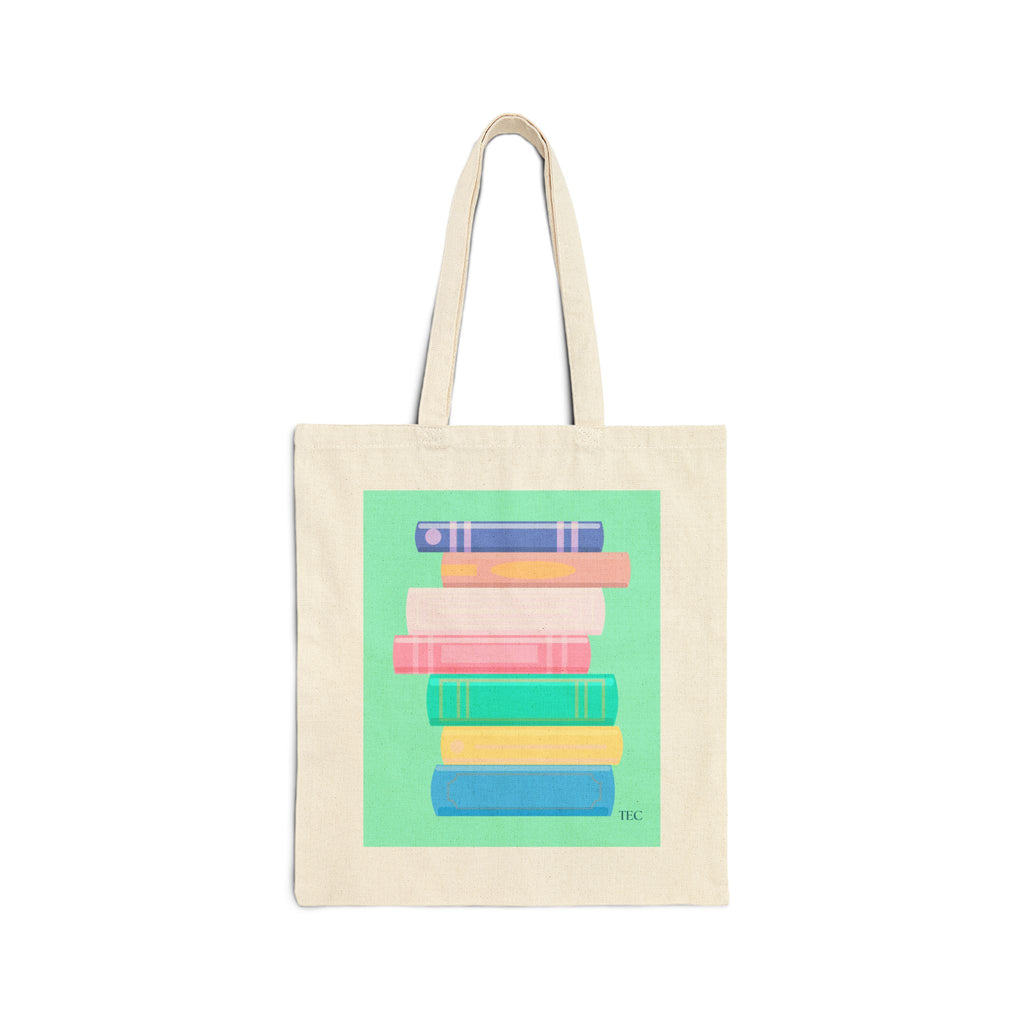 Book Stack Canvas Tote Bag — Colorful Pastel Library Bag for Readers