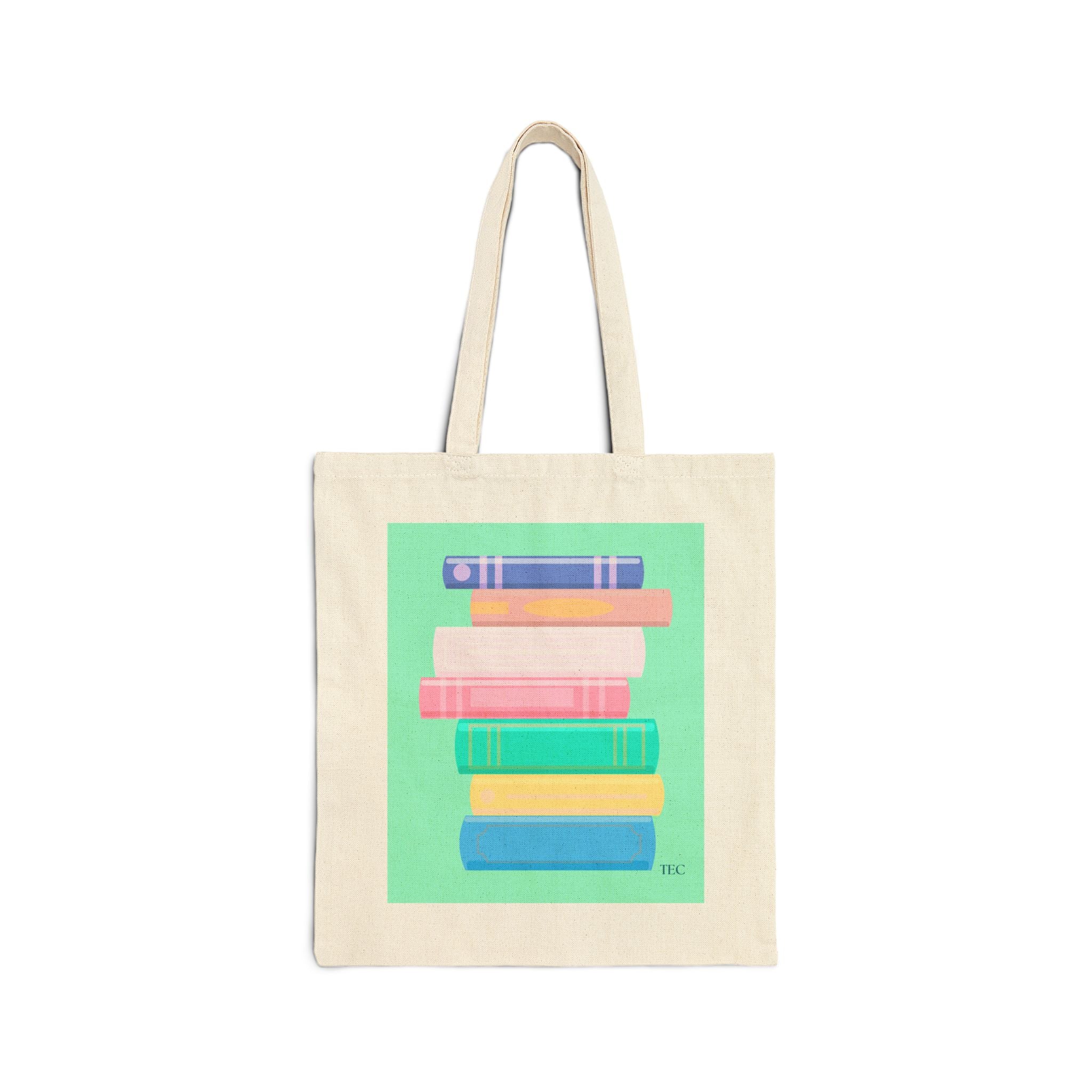 Book Stack Canvas Tote Bag — Colorful Pastel Library Bag for Readers