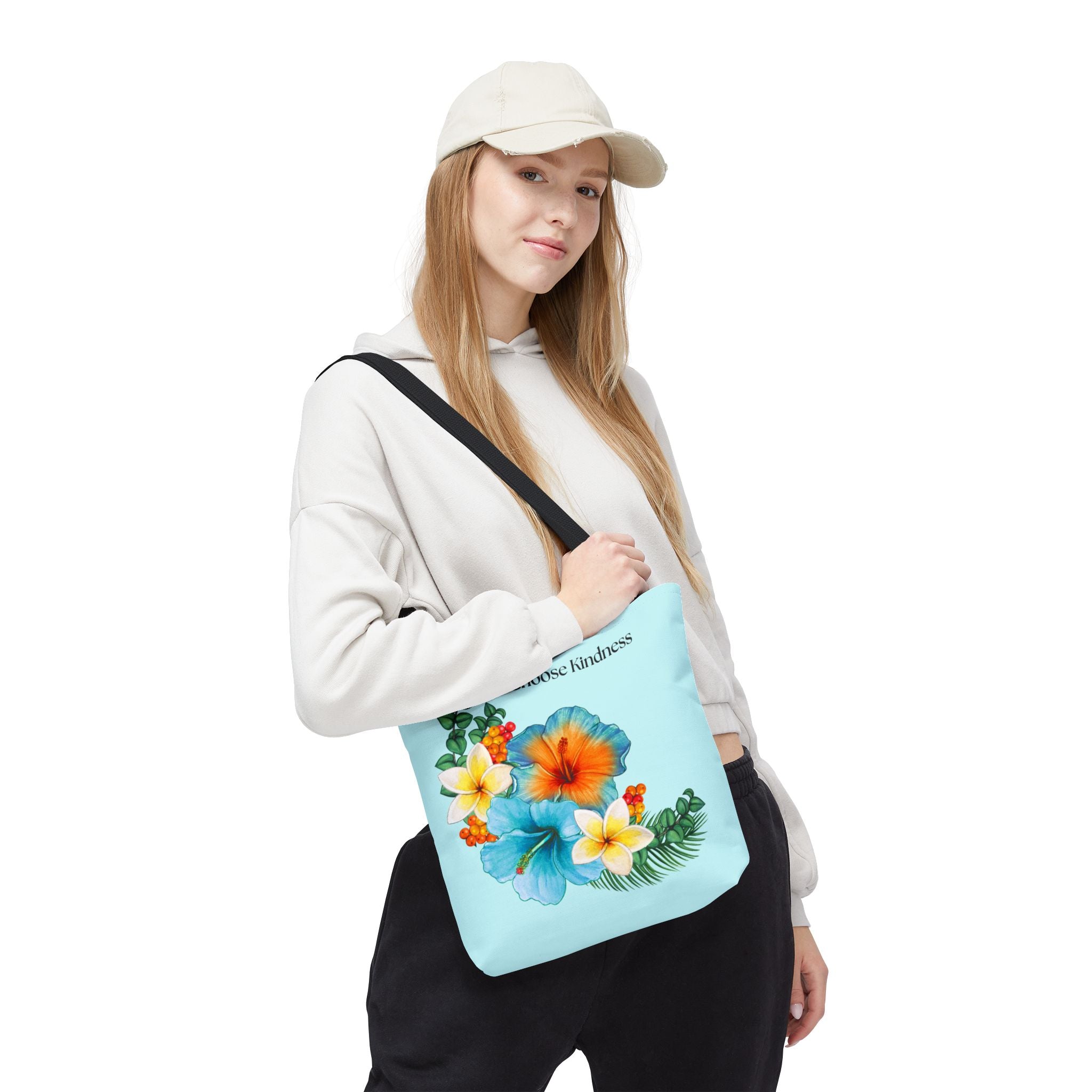 Choose Kindness Floral Tote Bag — Tropical Hibiscus AOP Beach Shopper