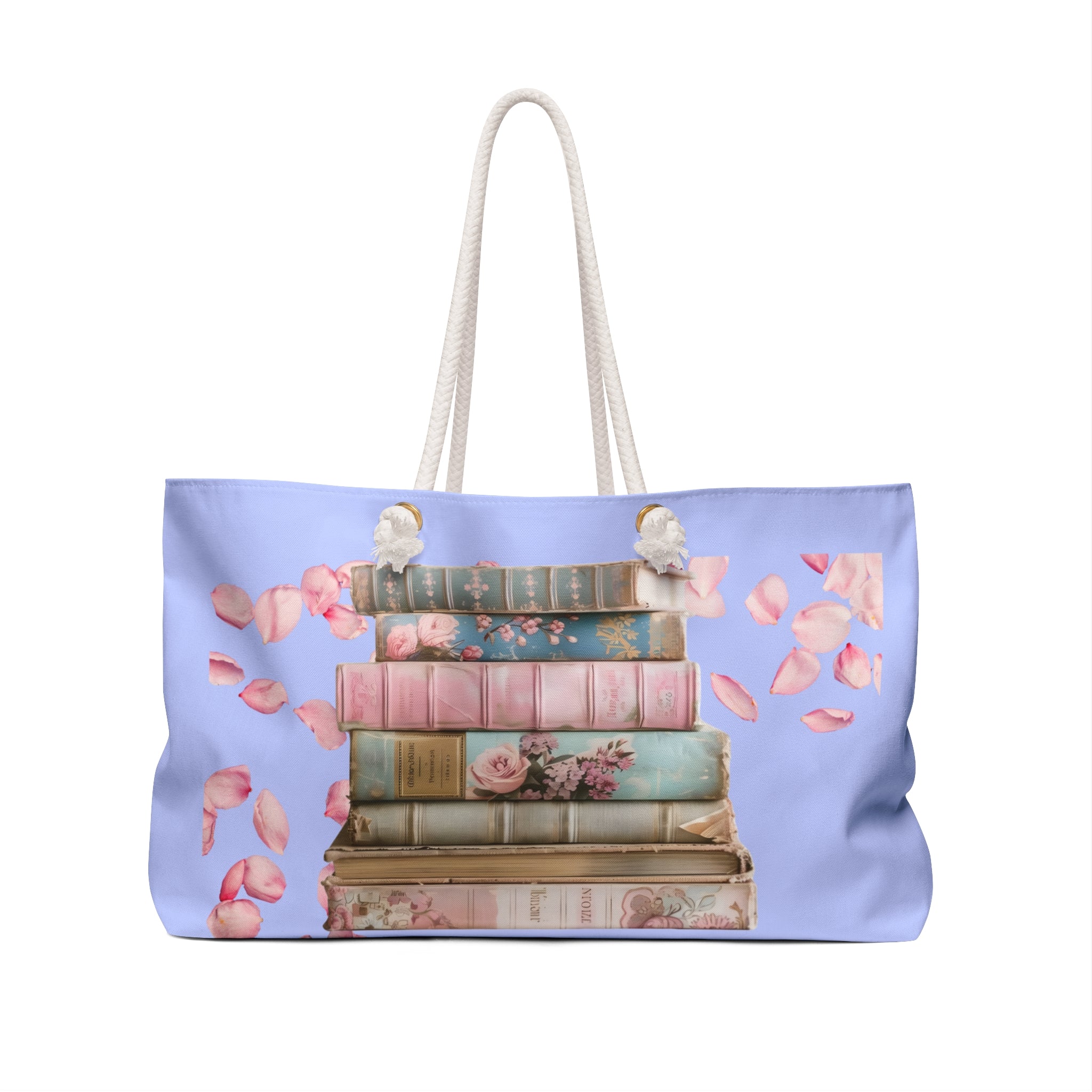 Floral Vintage Books Weekender Bag — Pastel Bookstack Travel Tote