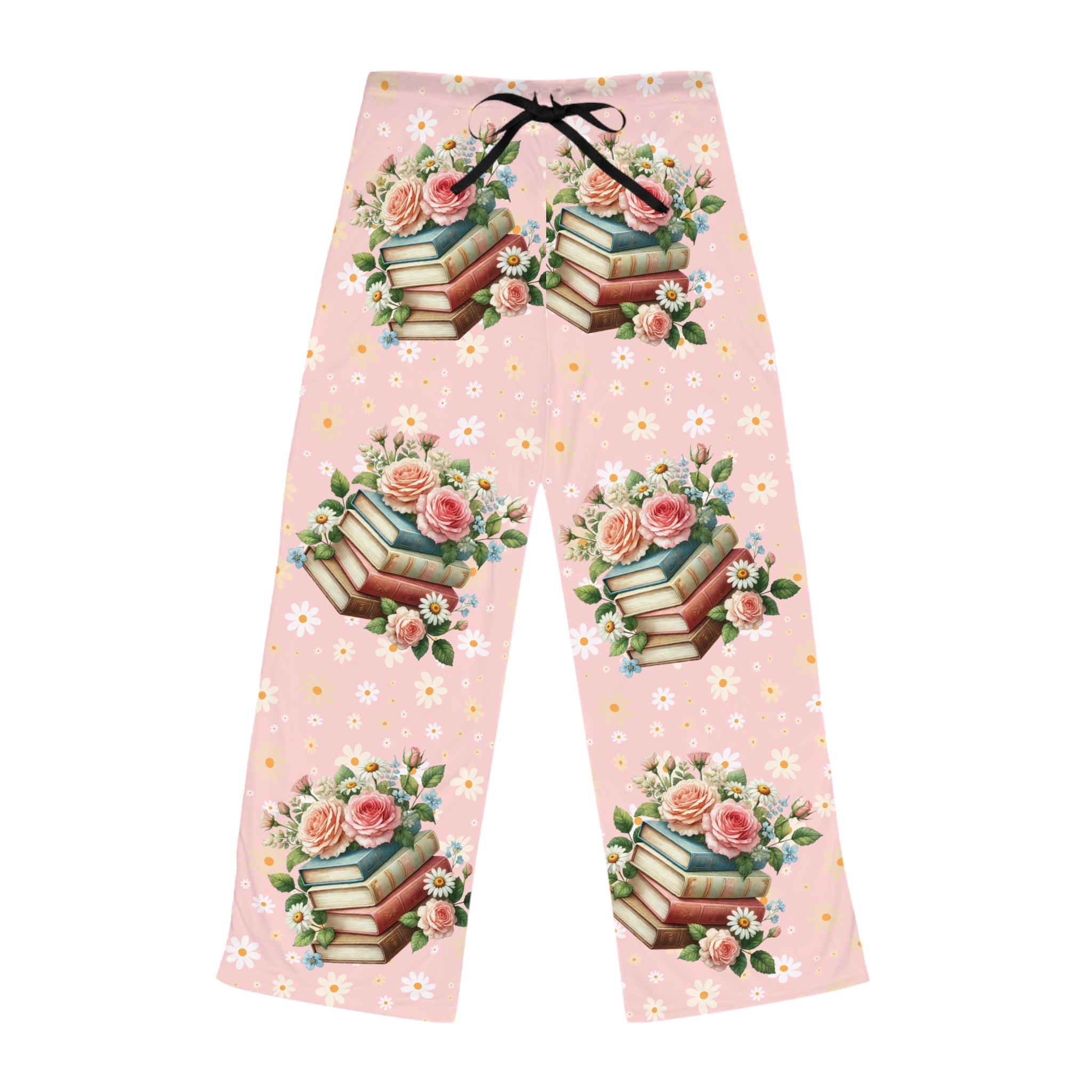 Blue Daisy Floral Pajama Pants | Yellow Background, All-Over Print