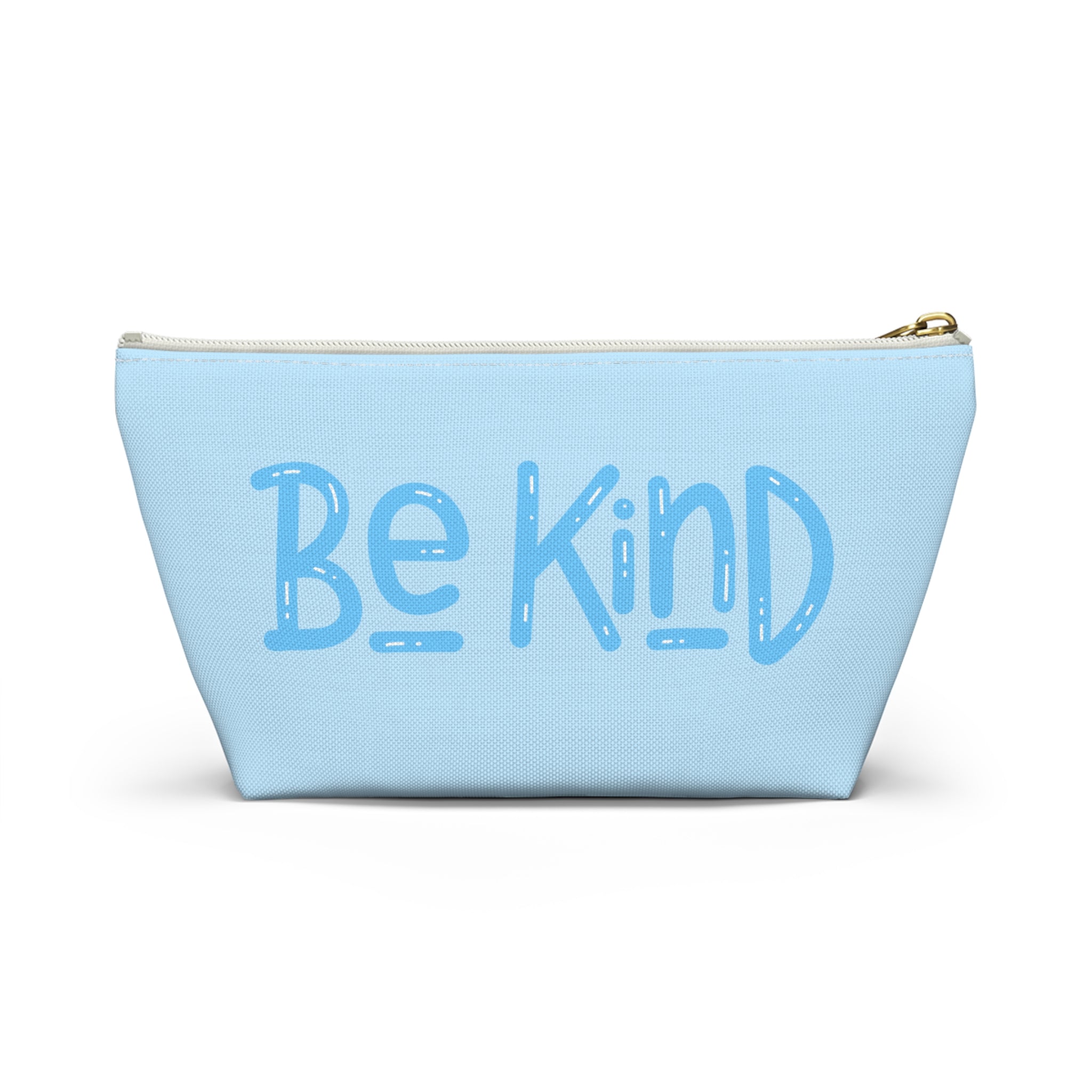 Be Kind Accessory Pouch — Light Blue T‑Bottom Makeup & Travel Cosmetic Bag