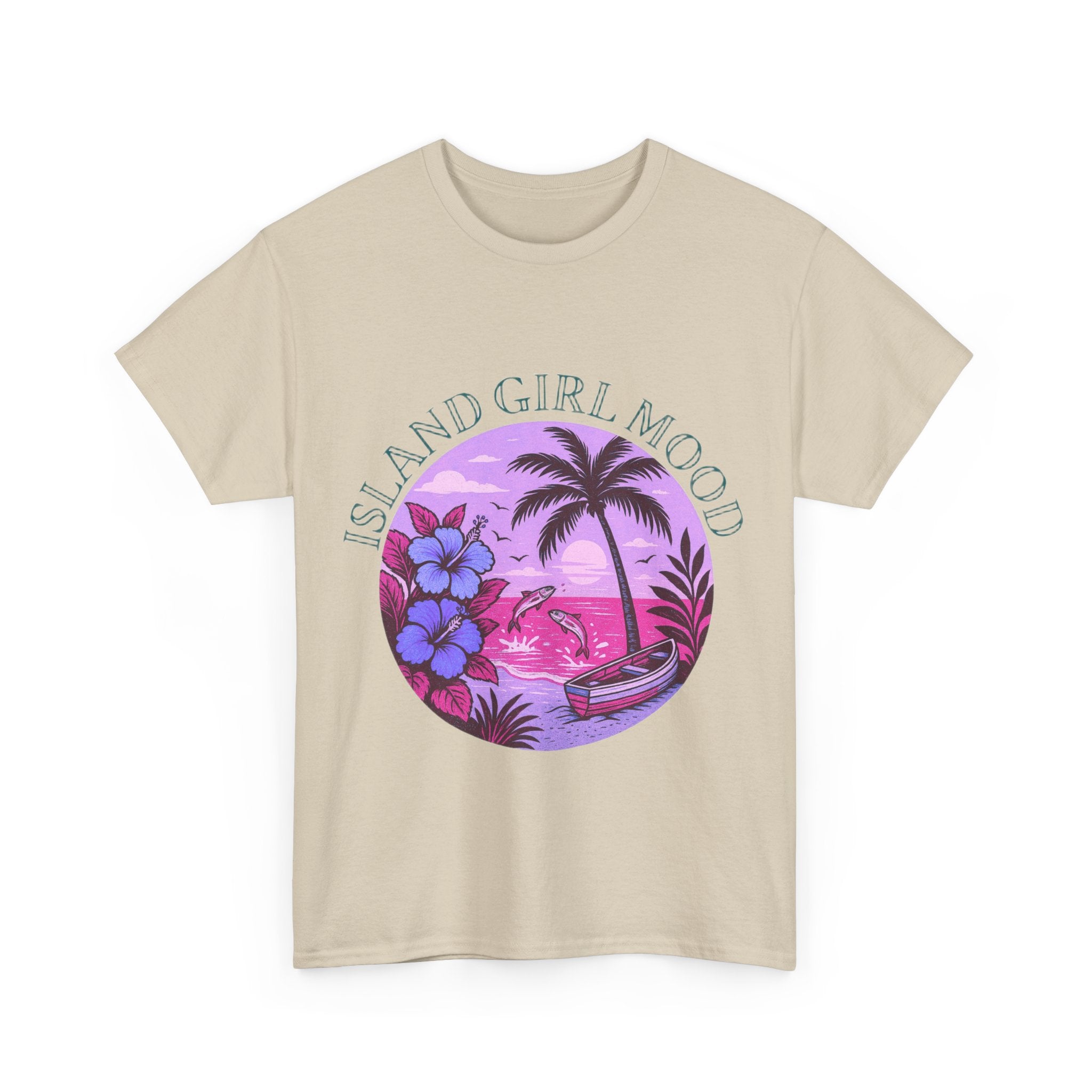 Island Girl Mood Unisex Heavy Cotton Tee, Tropical T-Shirt, Summer Vibes Shirt, Beachwear Apparel, Vacation Outfit