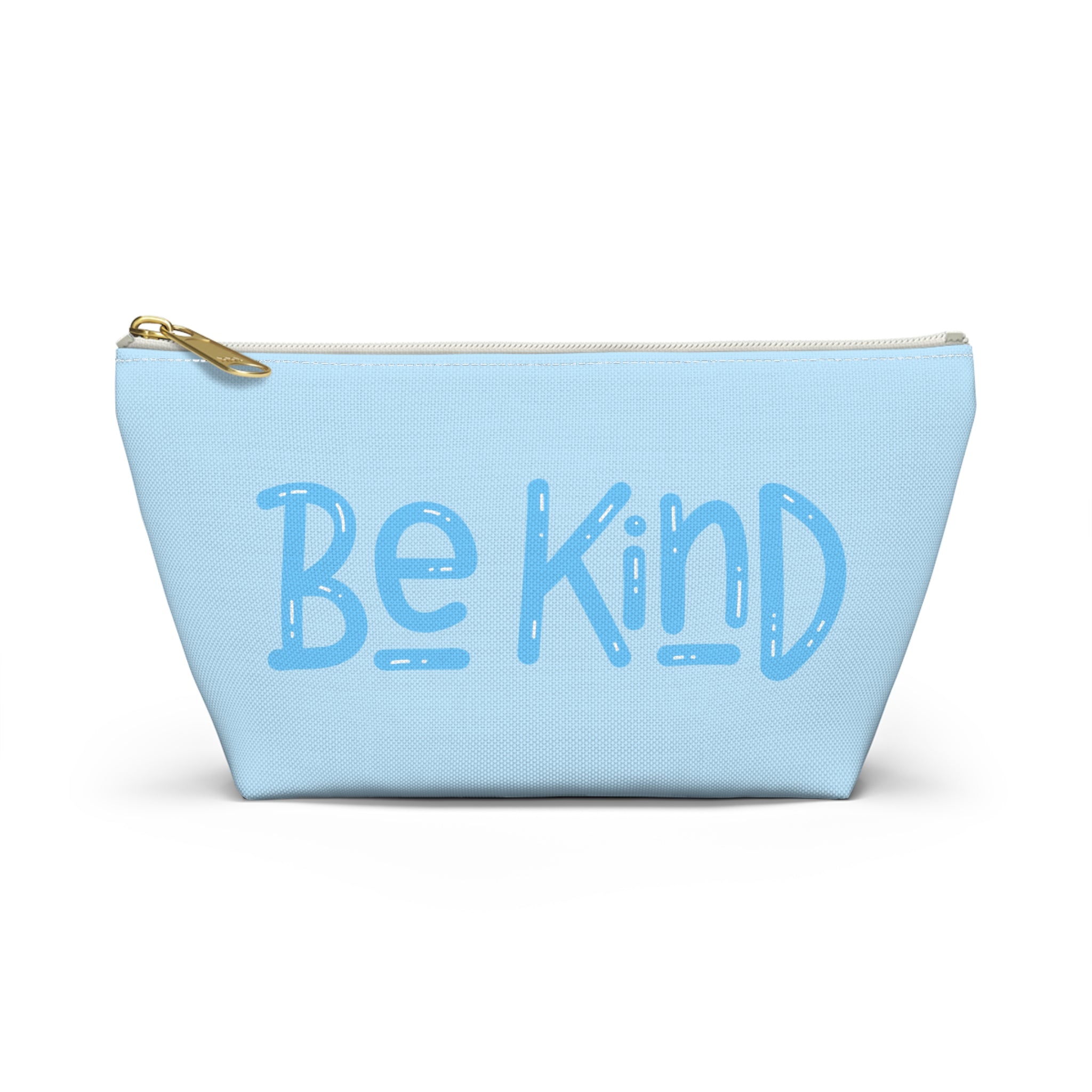 Be Kind Accessory Pouch — Light Blue T‑Bottom Makeup & Travel Cosmetic Bag