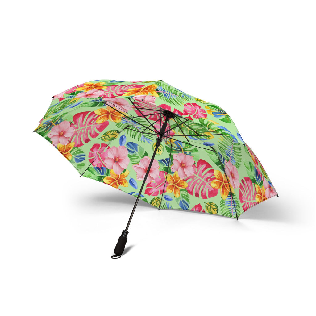 Tropical Floral Foldable Umbrella — Semi‑Automatic Compact Rain Parasol