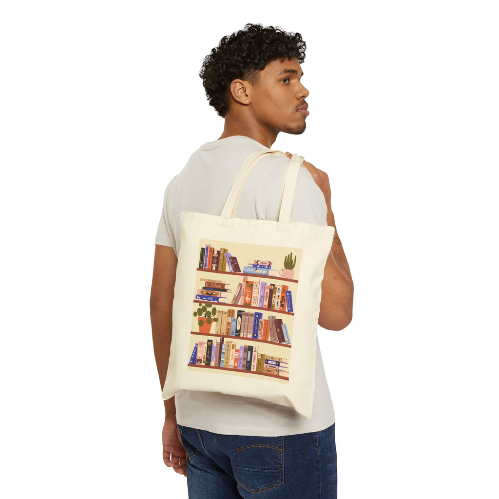 Book Lover Tote Bag — Illustrated Bookshelf Canvas Tote