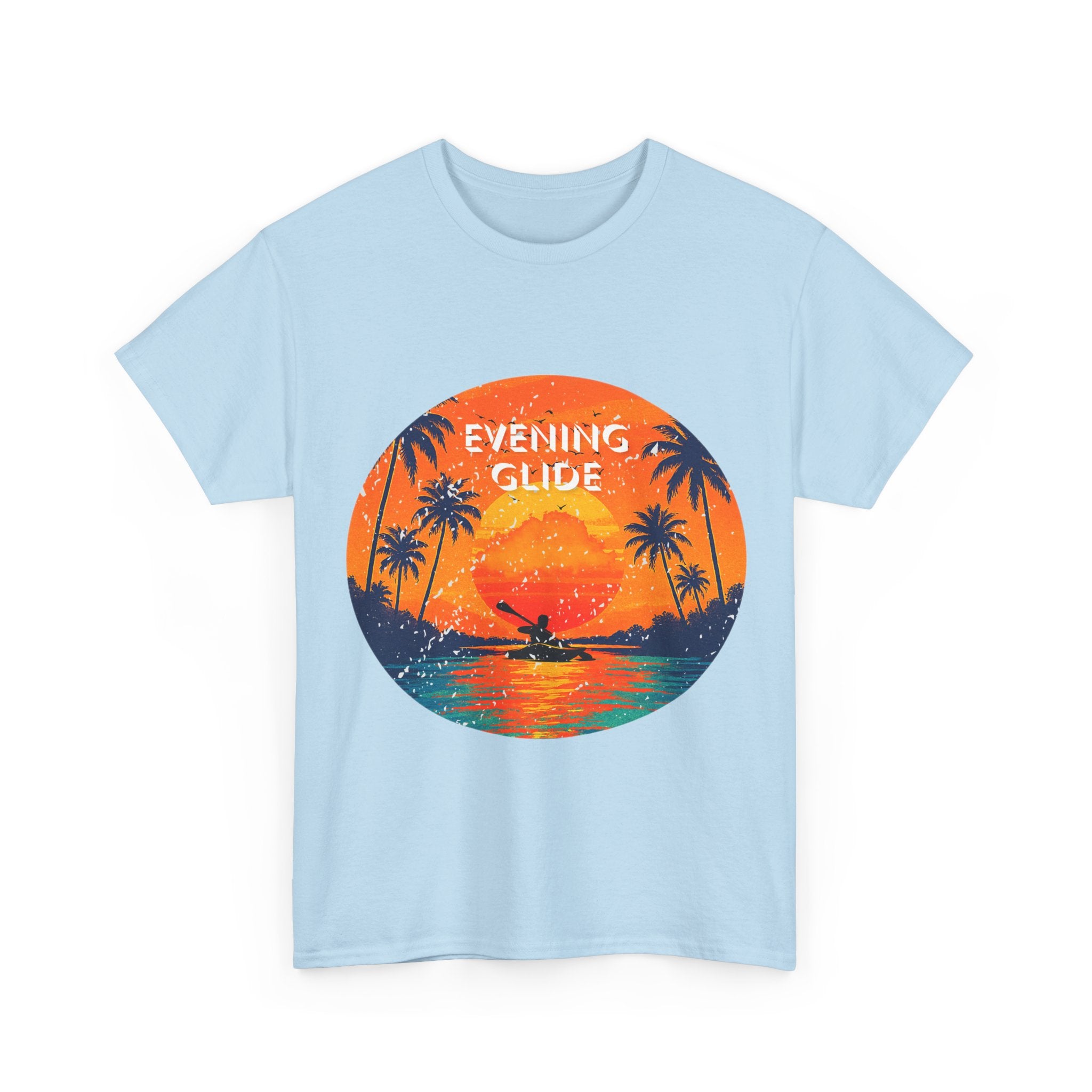 Sunset Vibes Unisex Heavy Cotton Tee, Evening Glide Shirt, Summer Apparel, Relaxed Fit T-Shirt, Beach Lover Gift, Tropical Graphic Tee