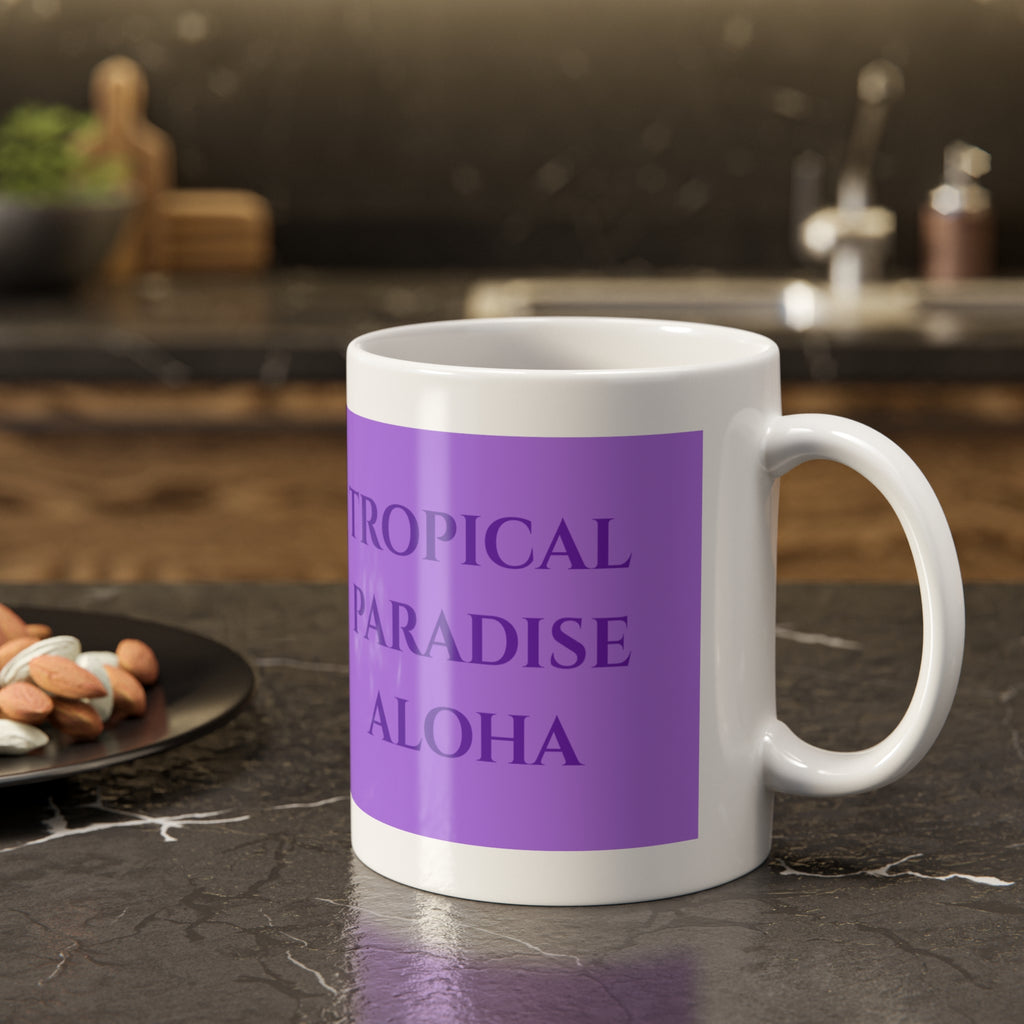 Tropical Aloha Ceramic Mug — Purple Hibiscus Coffee Cup