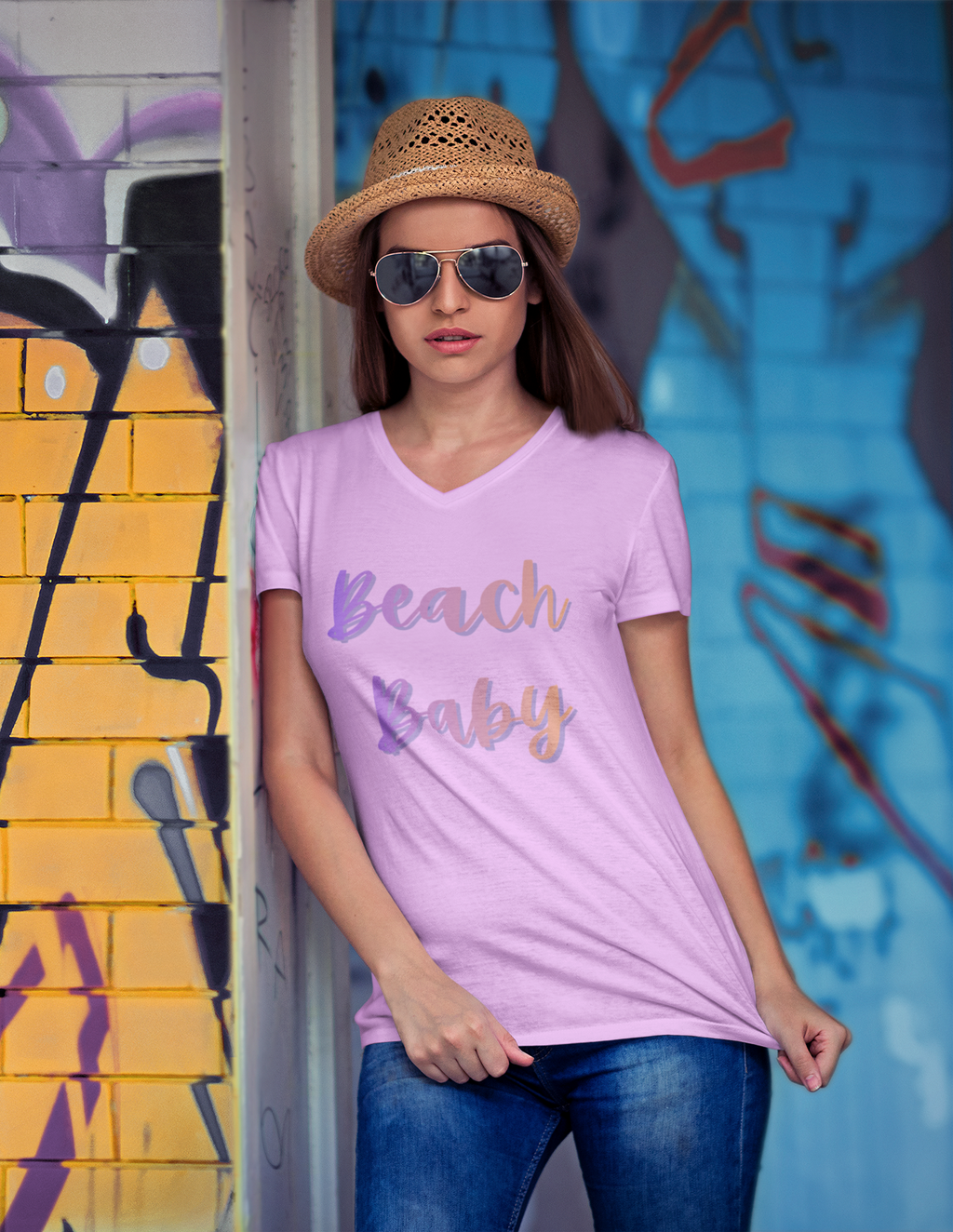 Beach Baby V-Neck Tee — Women's Summer Beach Vacation T-Shirt