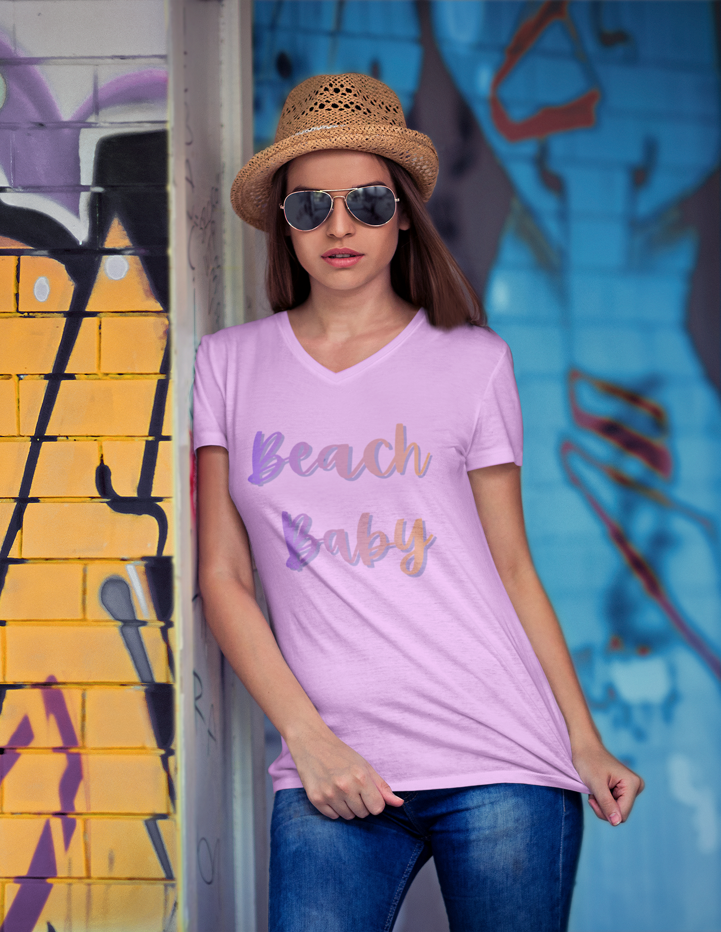 Beach Baby V-Neck Tee — Women's Summer Beach Vacation T-Shirt