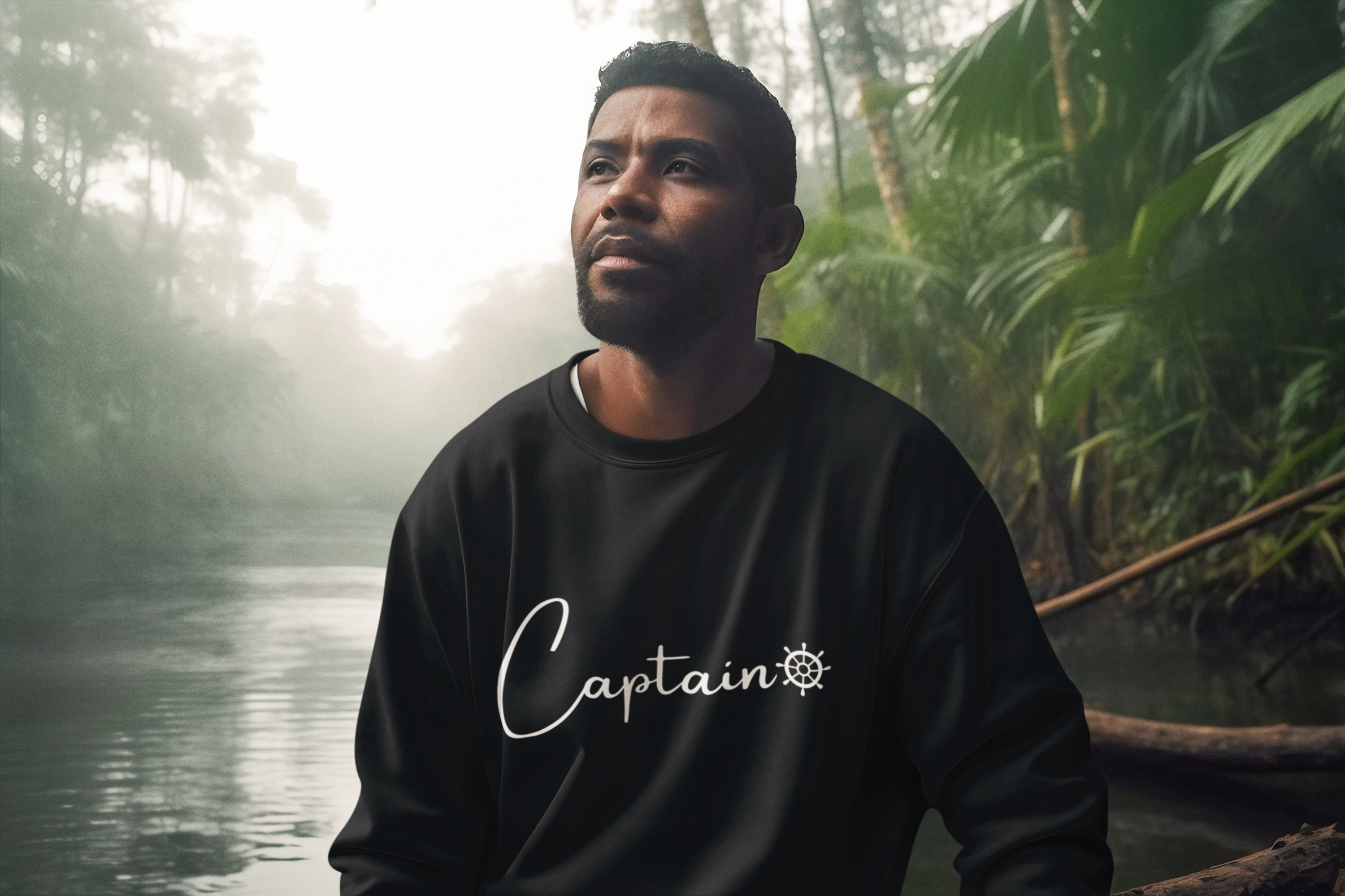 Captain Long Sleeve Tee — Nautical Crew Shirt with Ship Wheel Script