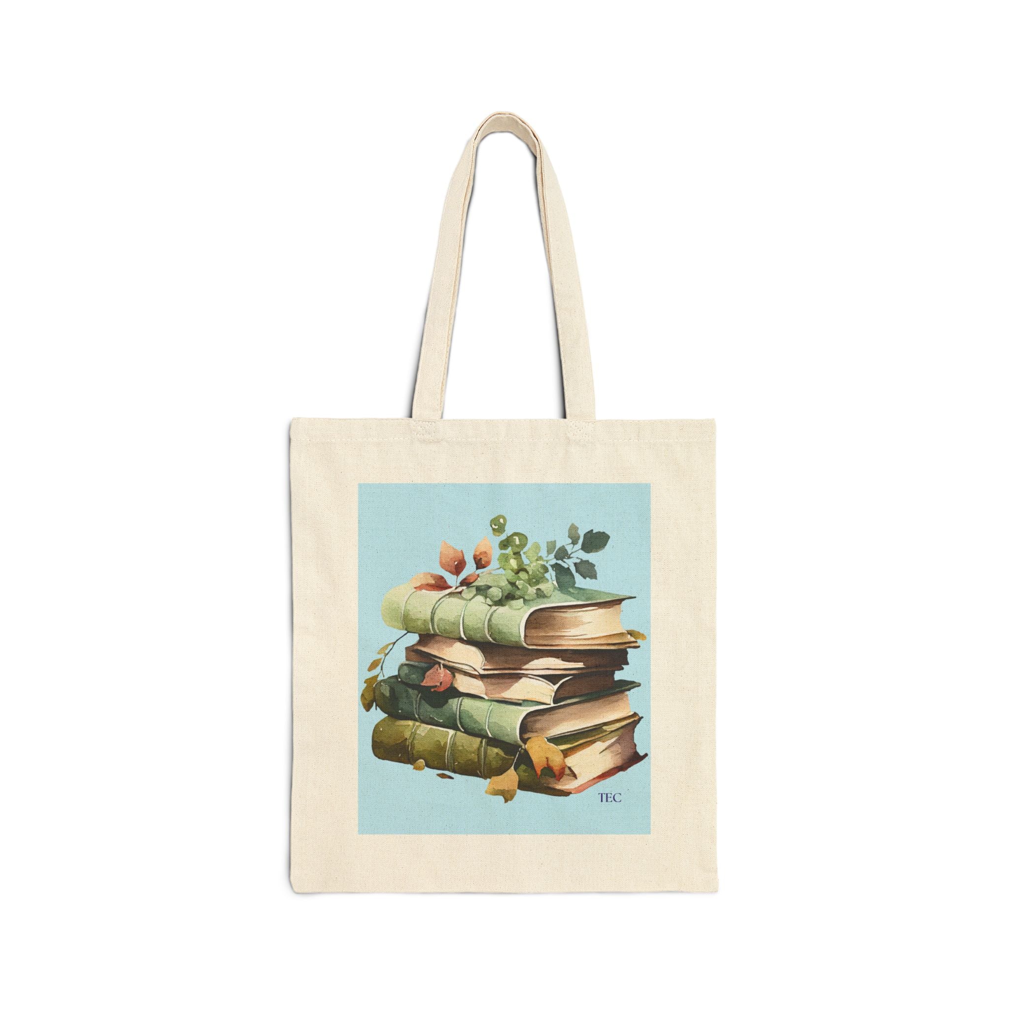 Vintage Stack of Books Canvas Tote Bag — Floral Reading Lover Bookshop Tote