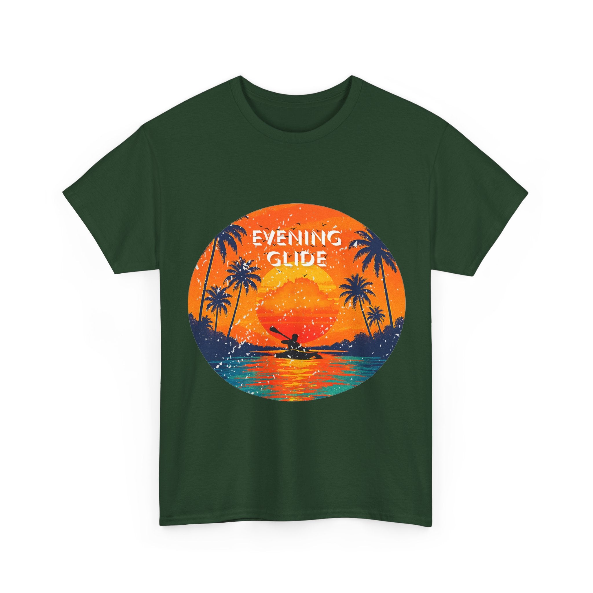 Sunset Vibes Unisex Heavy Cotton Tee, Evening Glide Shirt, Summer Apparel, Relaxed Fit T-Shirt, Beach Lover Gift, Tropical Graphic Tee