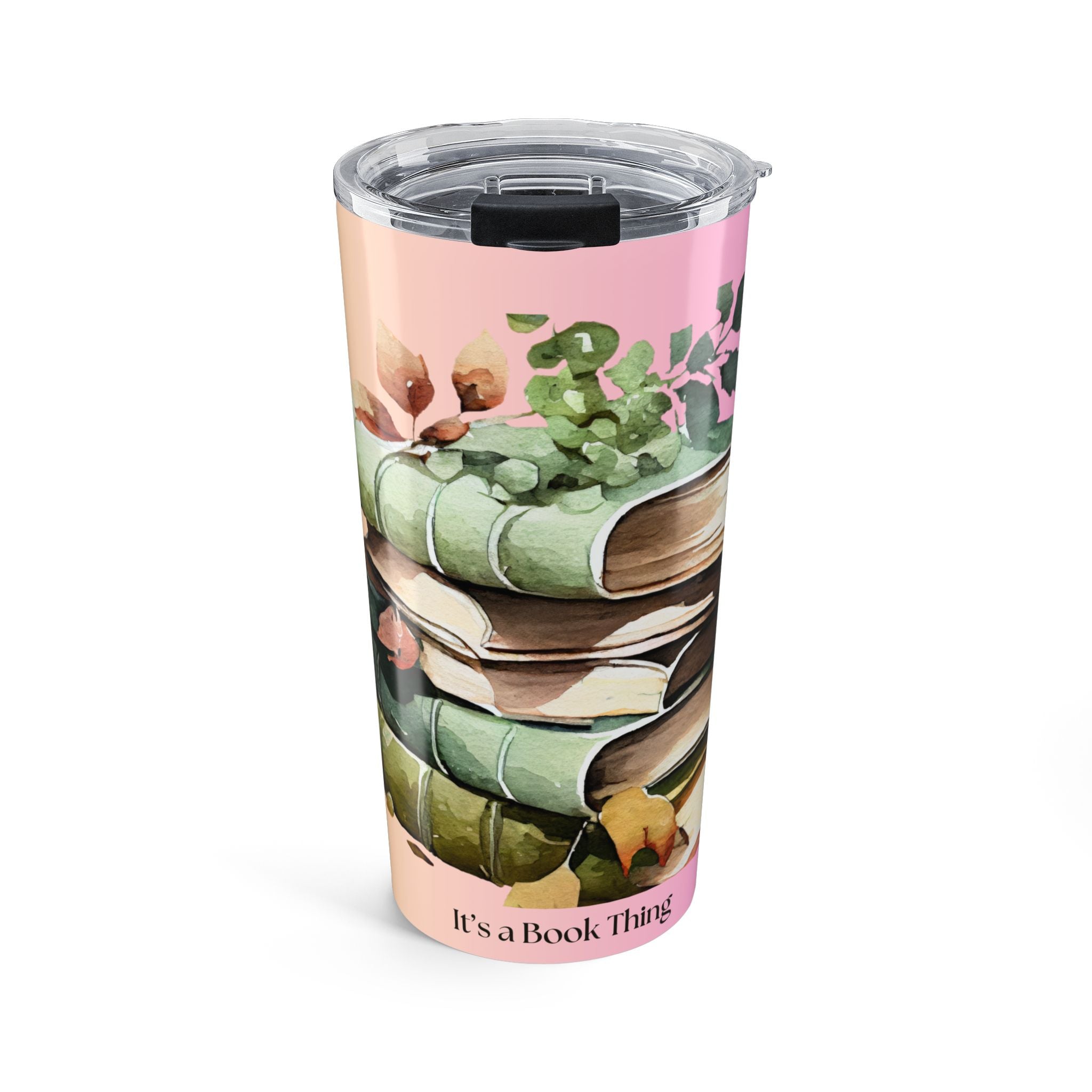 20oz Floral Stack Book Tumbler — "It's a Book Thing" Insulated Travel Cup
