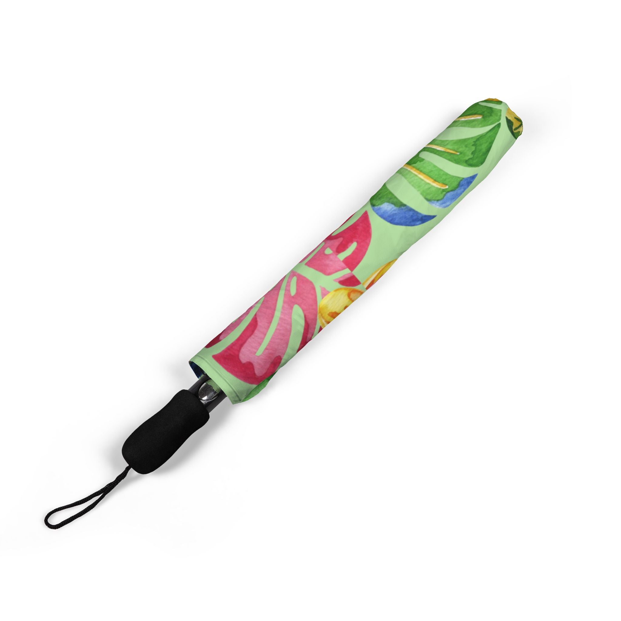 Tropical Floral Foldable Umbrella — Semi‑Automatic Compact Rain Parasol