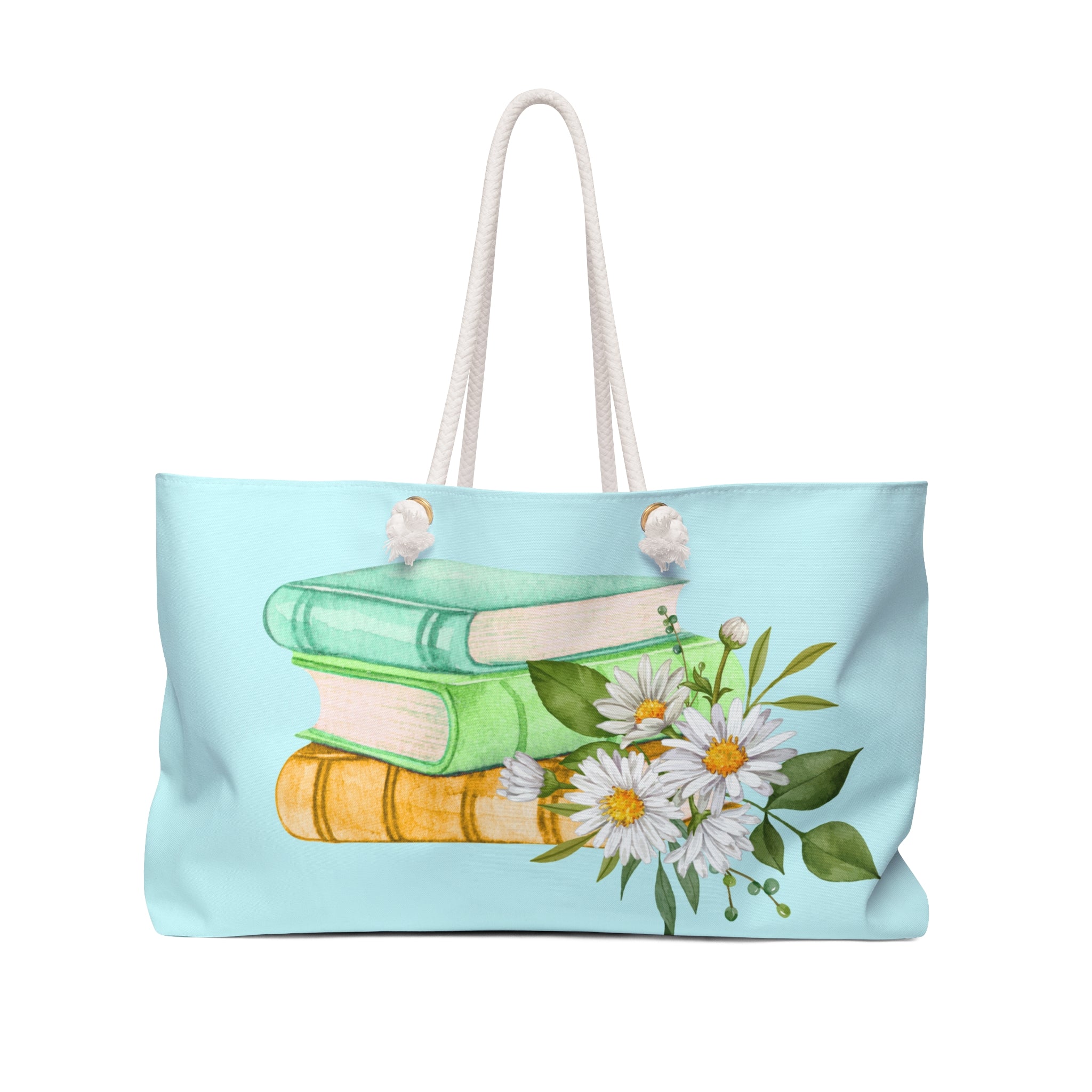 Floral Bookstack Weekender Bag — Daisy & Pastel Books Travel Tote