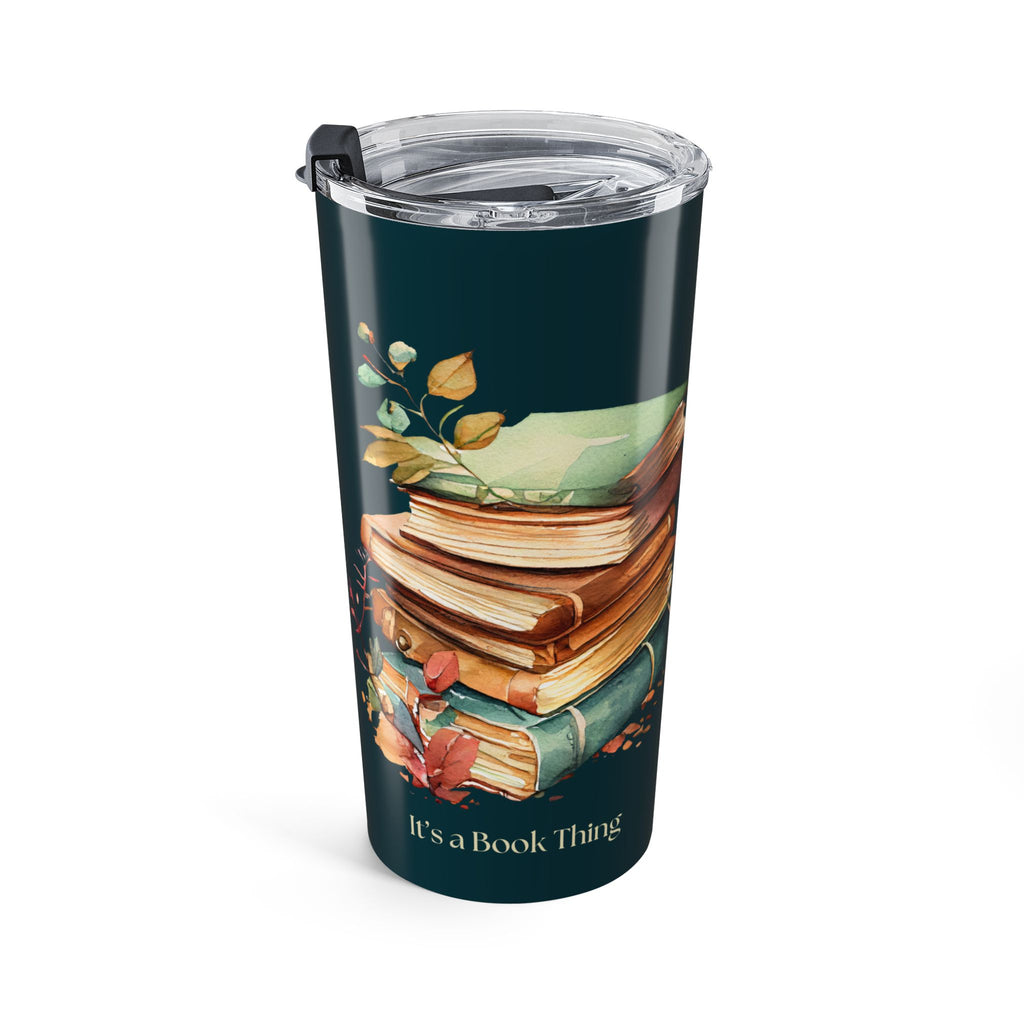20oz Book Lover Tumbler — Stacked Books Floral Travel Mug