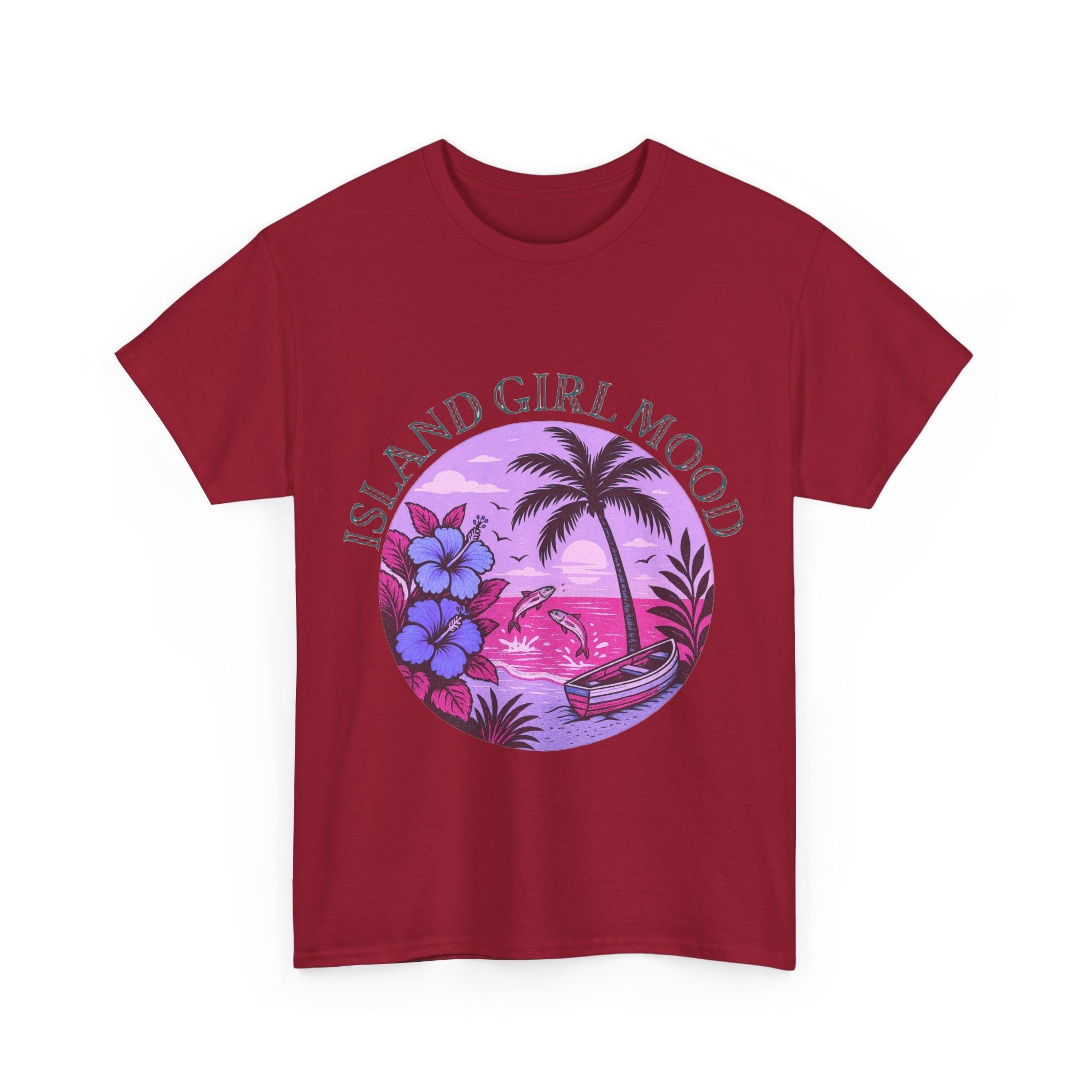 Island Girl Mood Unisex Heavy Cotton Tee, Tropical T-Shirt, Summer Vibes Shirt, Beachwear Apparel, Vacation Outfit