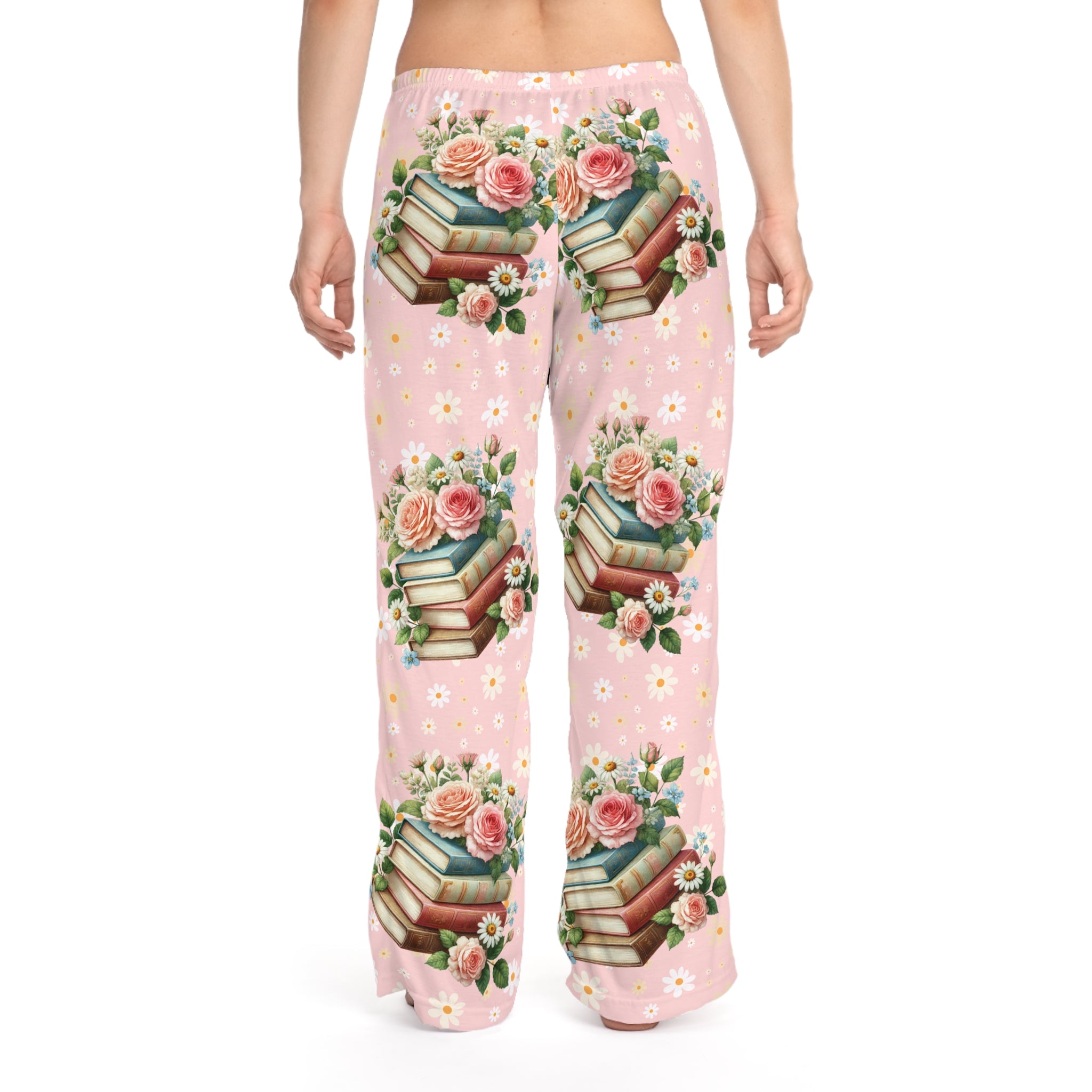 Blue Daisy Floral Pajama Pants | Yellow Background, All-Over Print