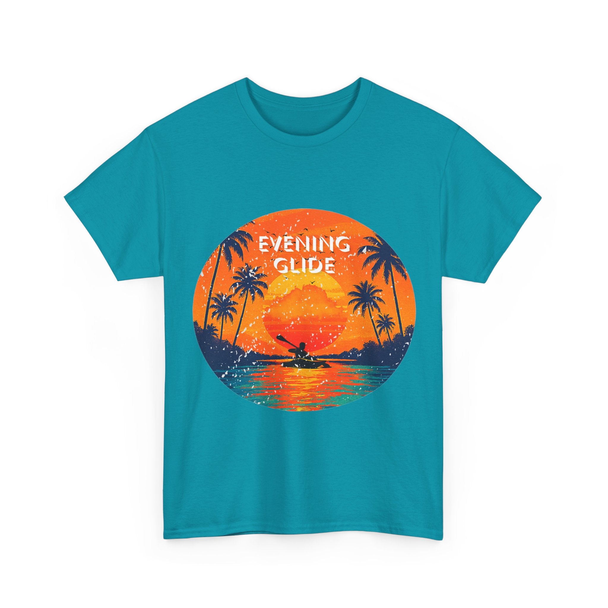 Sunset Vibes Unisex Heavy Cotton Tee, Evening Glide Shirt, Summer Apparel, Relaxed Fit T-Shirt, Beach Lover Gift, Tropical Graphic Tee