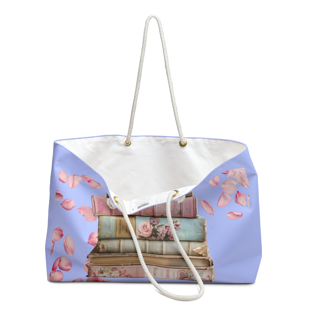 Floral Vintage Books Weekender Bag — Pastel Bookstack Travel Tote
