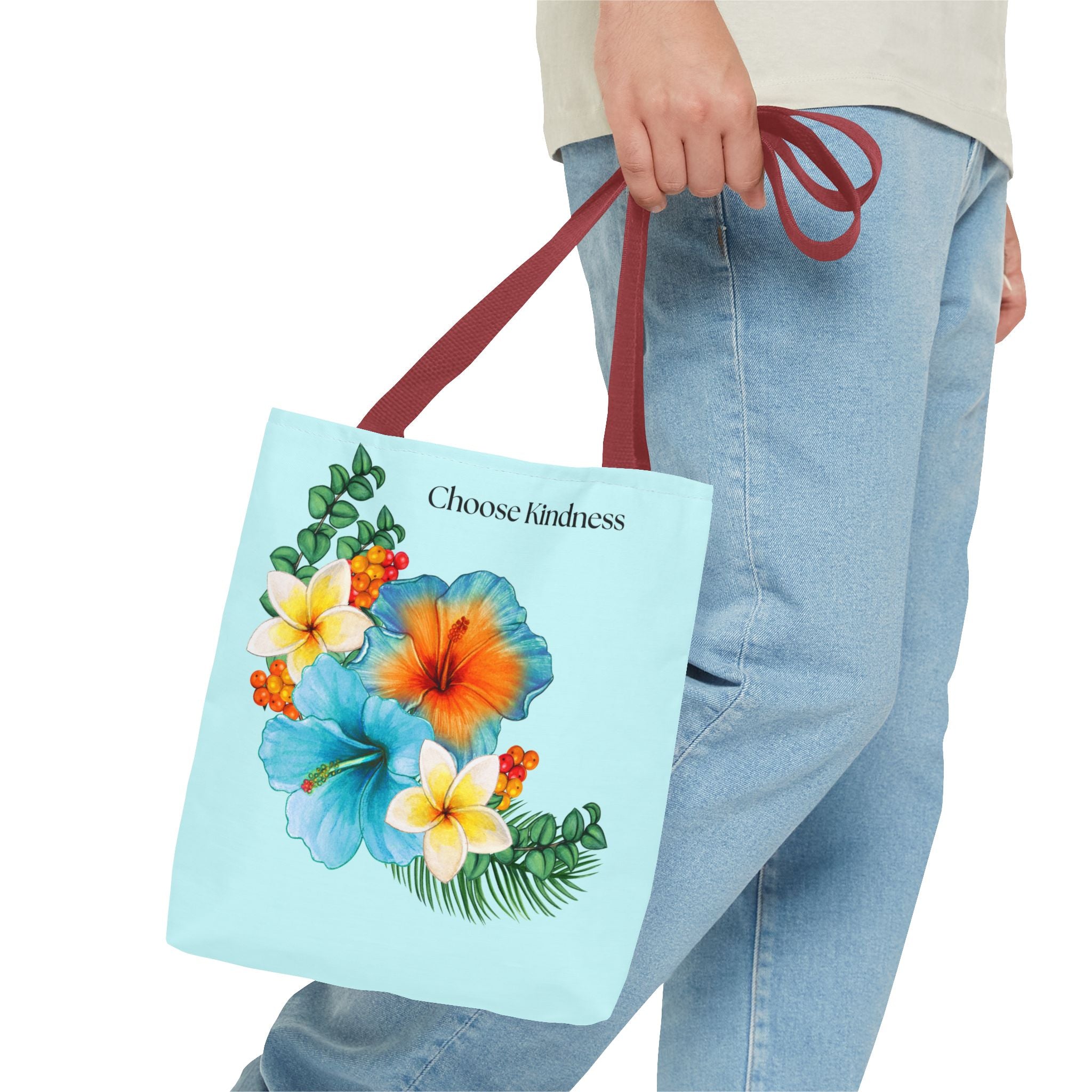 Choose Kindness Floral Tote Bag — Tropical Hibiscus AOP Beach Shopper