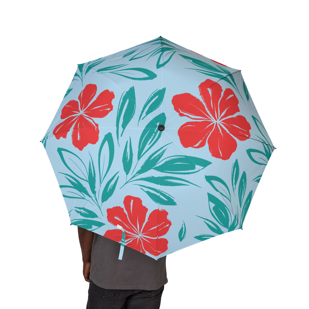 Tropical Floral Foldable Umbrella — Semi-Automatic Compact Rain Parasol