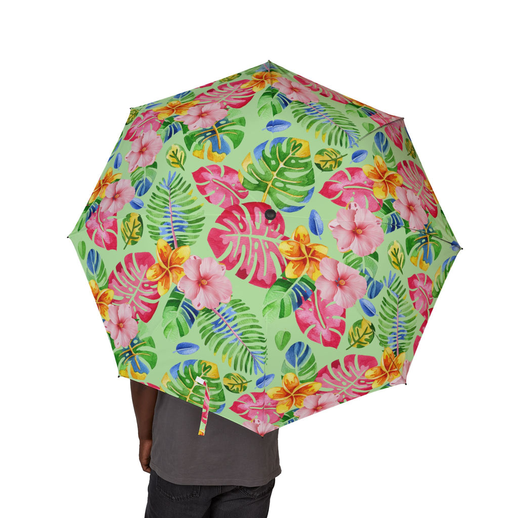 Tropical Floral Foldable Umbrella — Semi‑Automatic Compact Rain Parasol