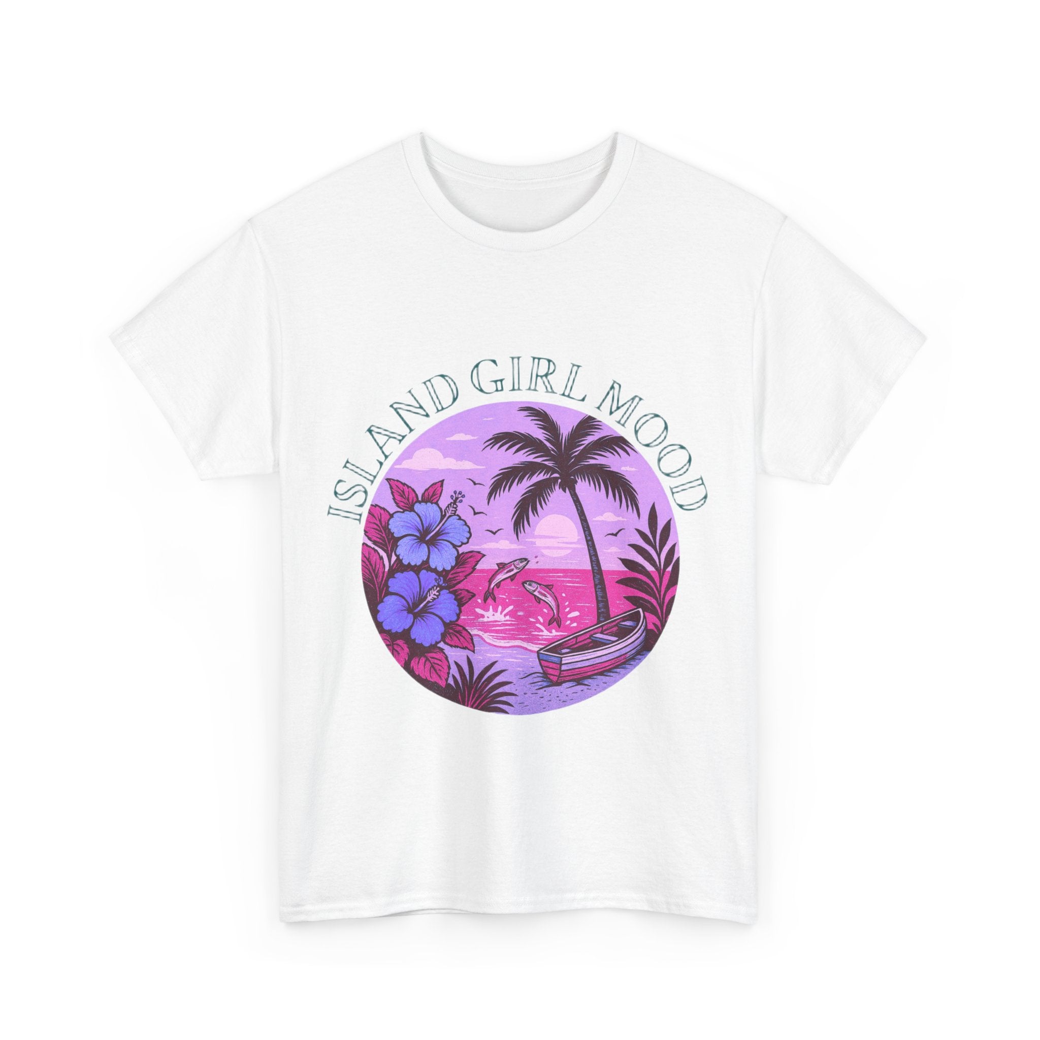 Island Girl Mood Unisex Heavy Cotton Tee, Tropical T-Shirt, Summer Vibes Shirt, Beachwear Apparel, Vacation Outfit