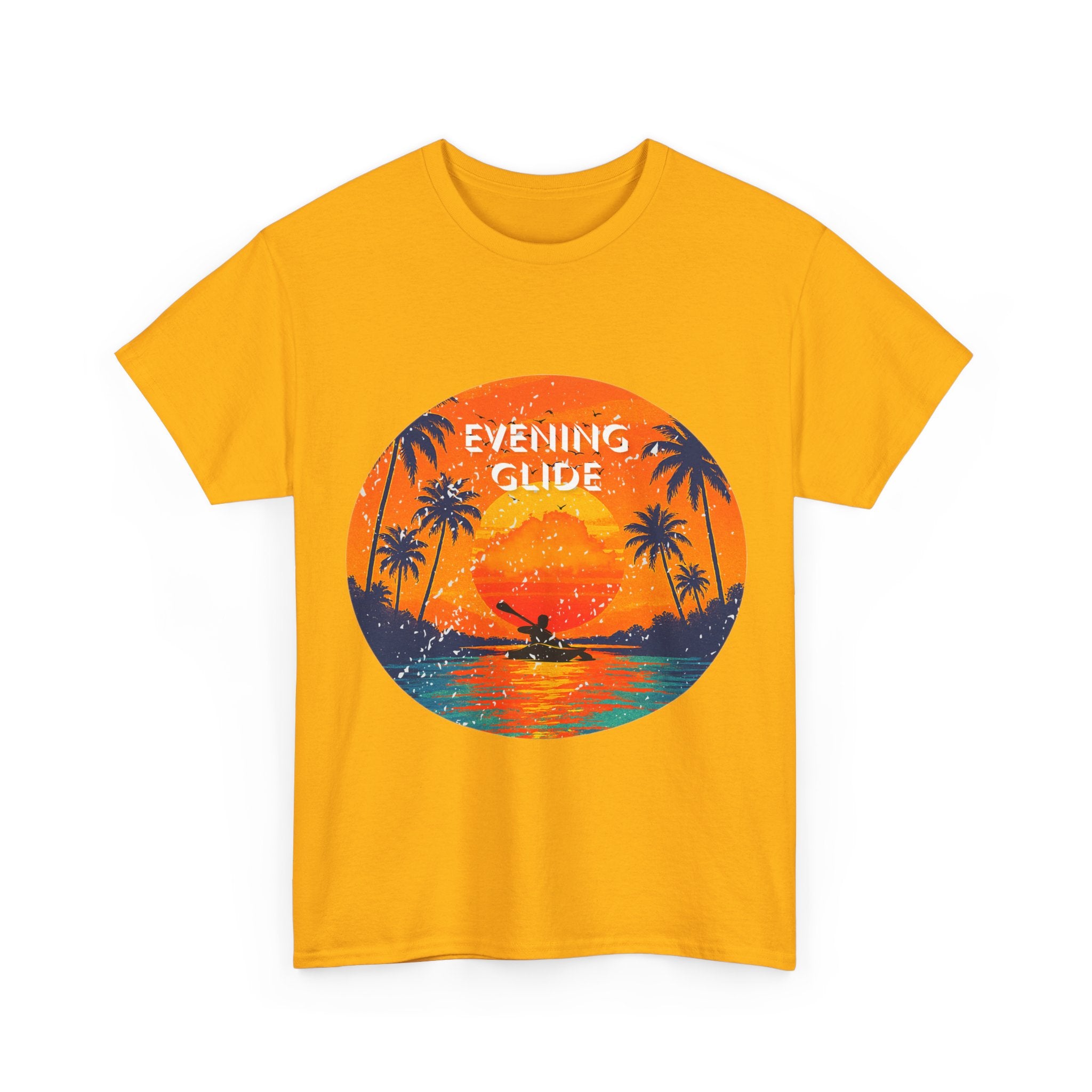 Sunset Vibes Unisex Heavy Cotton Tee, Evening Glide Shirt, Summer Apparel, Relaxed Fit T-Shirt, Beach Lover Gift, Tropical Graphic Tee