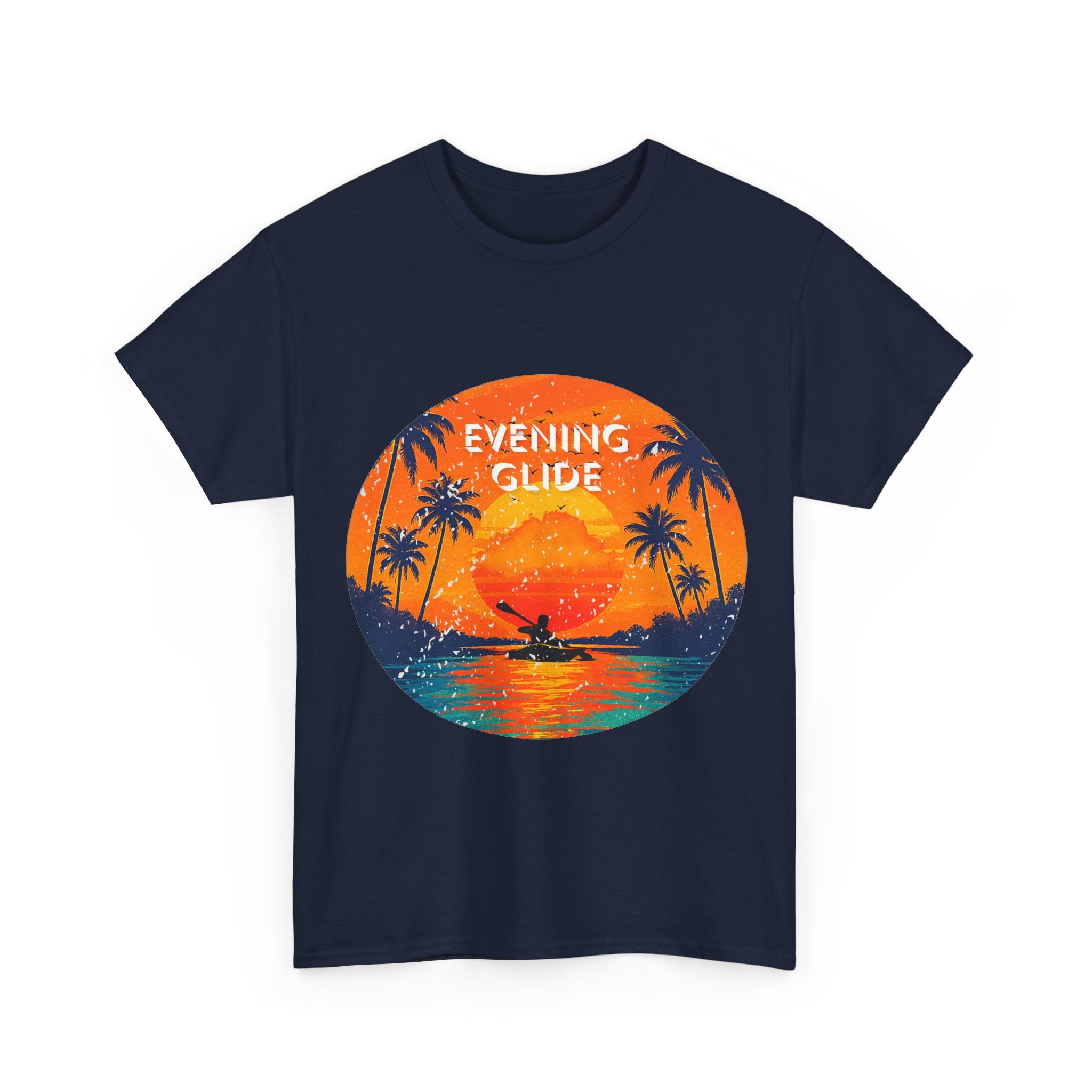 Sunset Vibes Unisex Heavy Cotton Tee, Evening Glide Shirt, Summer Apparel, Relaxed Fit T-Shirt, Beach Lover Gift, Tropical Graphic Tee