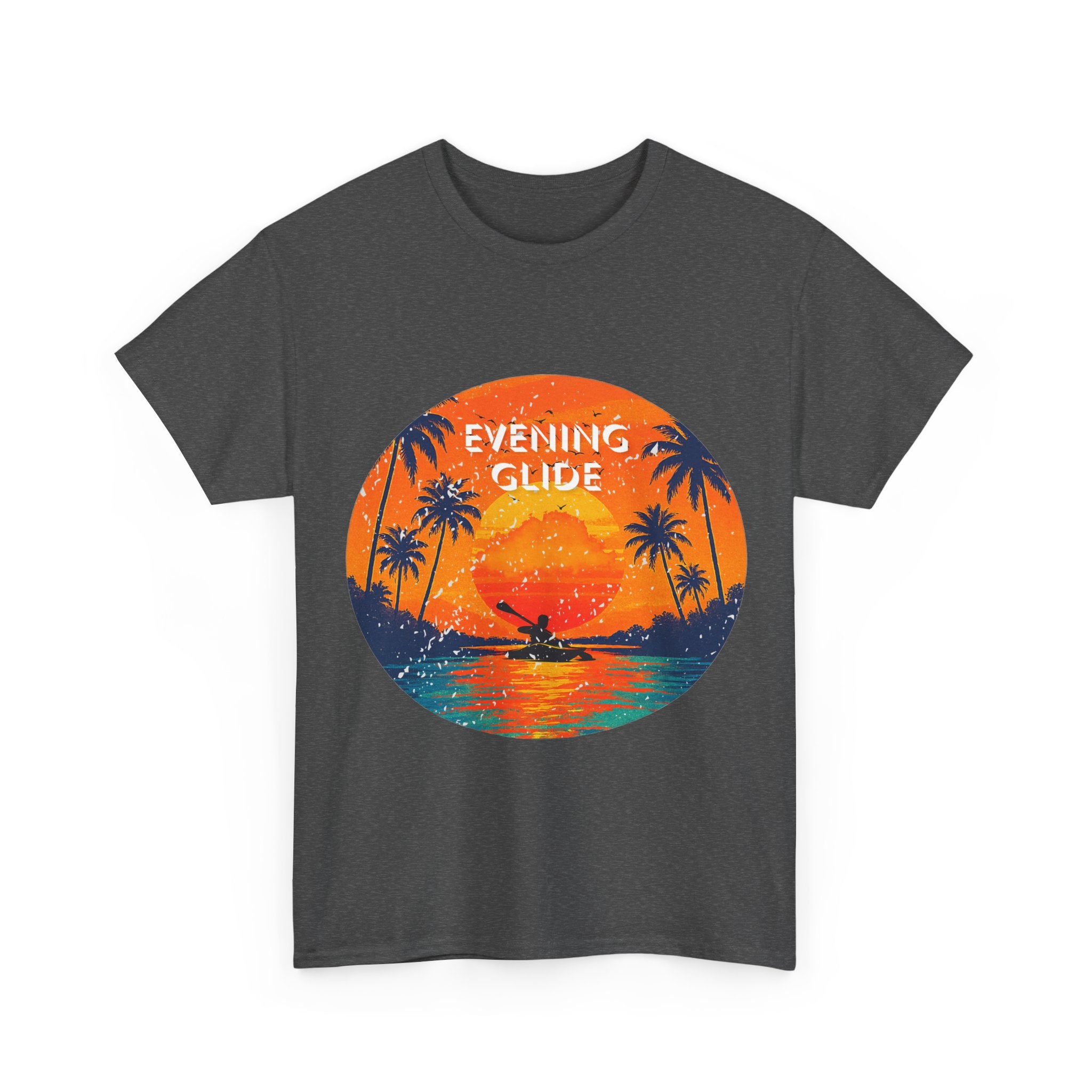 Sunset Vibes Unisex Heavy Cotton Tee, Evening Glide Shirt, Summer Apparel, Relaxed Fit T-Shirt, Beach Lover Gift, Tropical Graphic Tee